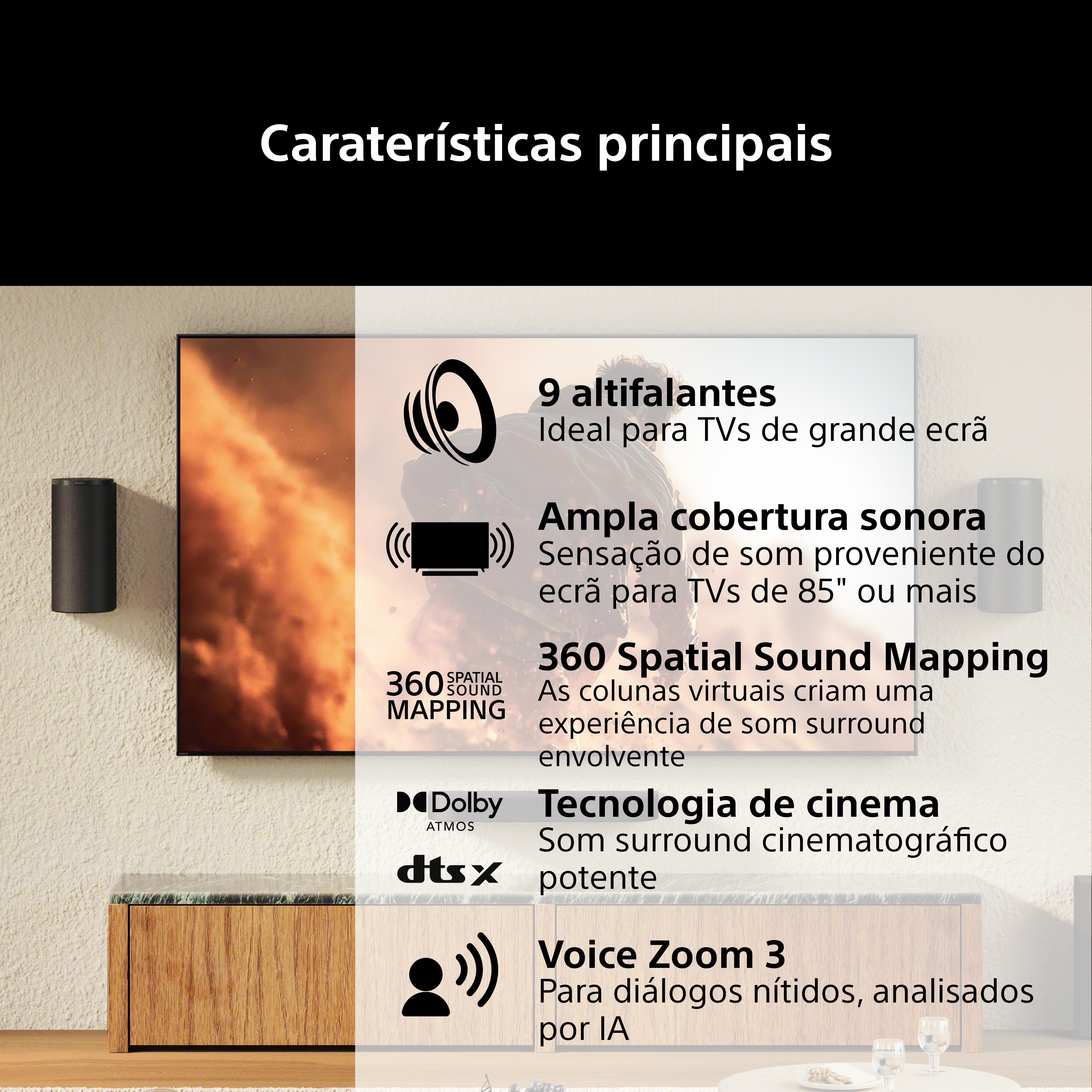 Home Cinema Sony Barra de Som Bravia Theatre Trio, 3.0.2 canais, HT-A8 Preto-3