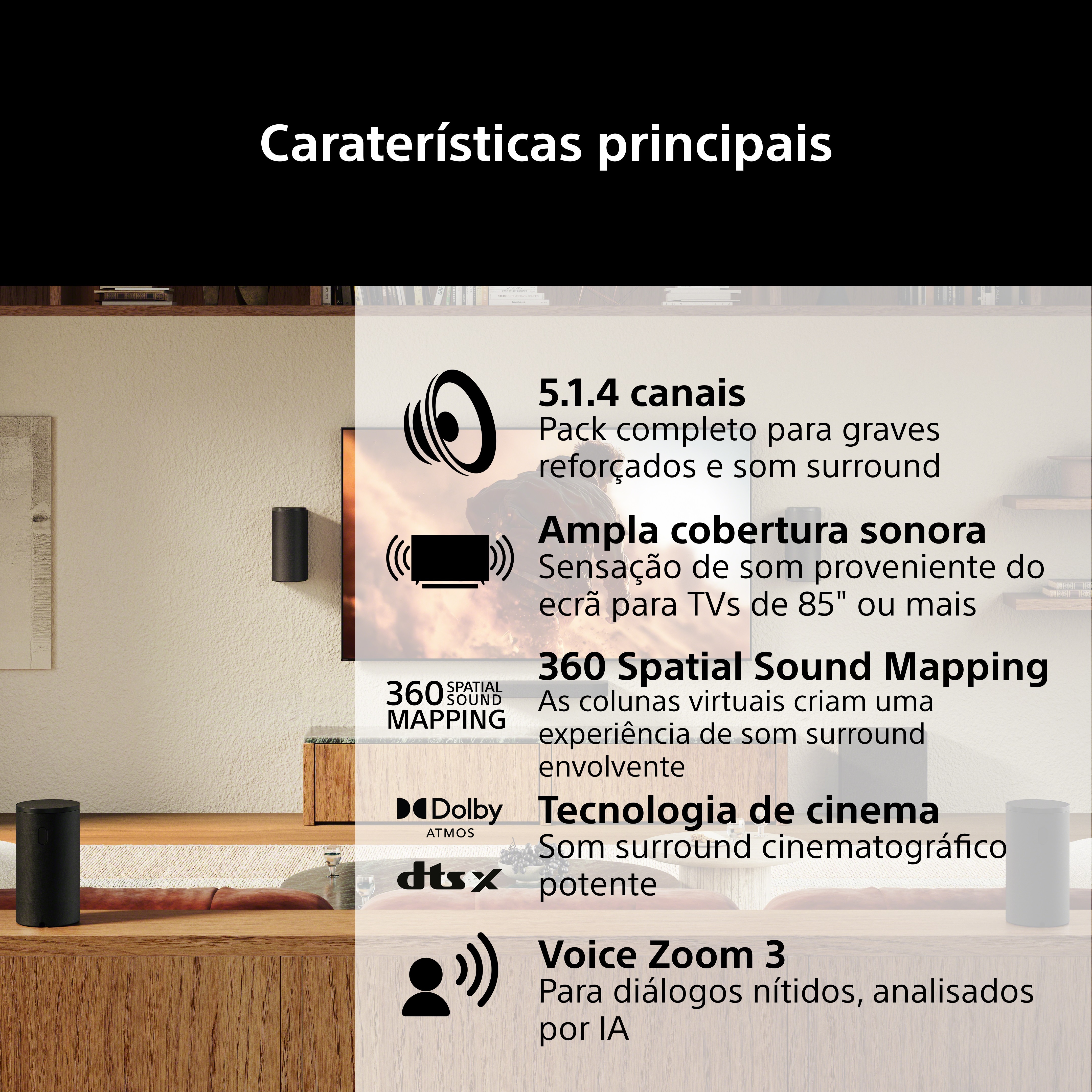 Home Cinema Sony Barra de Som Bravia Theatre HT-A8 KIT, HT-A8 + Subwoofer SA-SW8 + Colunas SA-RS9 Preto-3