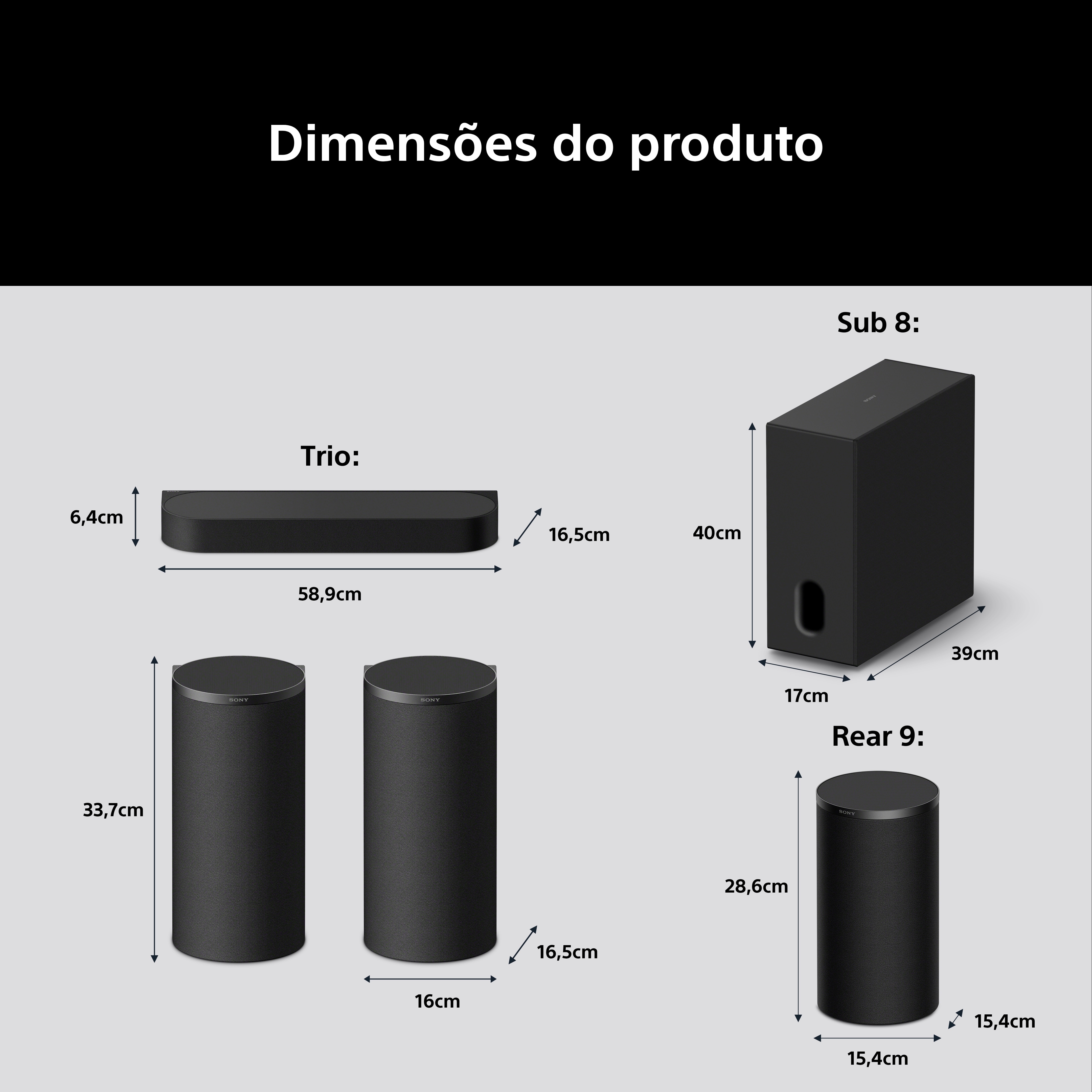 Home Cinema Sony Barra de Som Bravia Theatre HT-A8 KIT, HT-A8 + Subwoofer SA-SW8 + Colunas SA-RS9 Preto-8