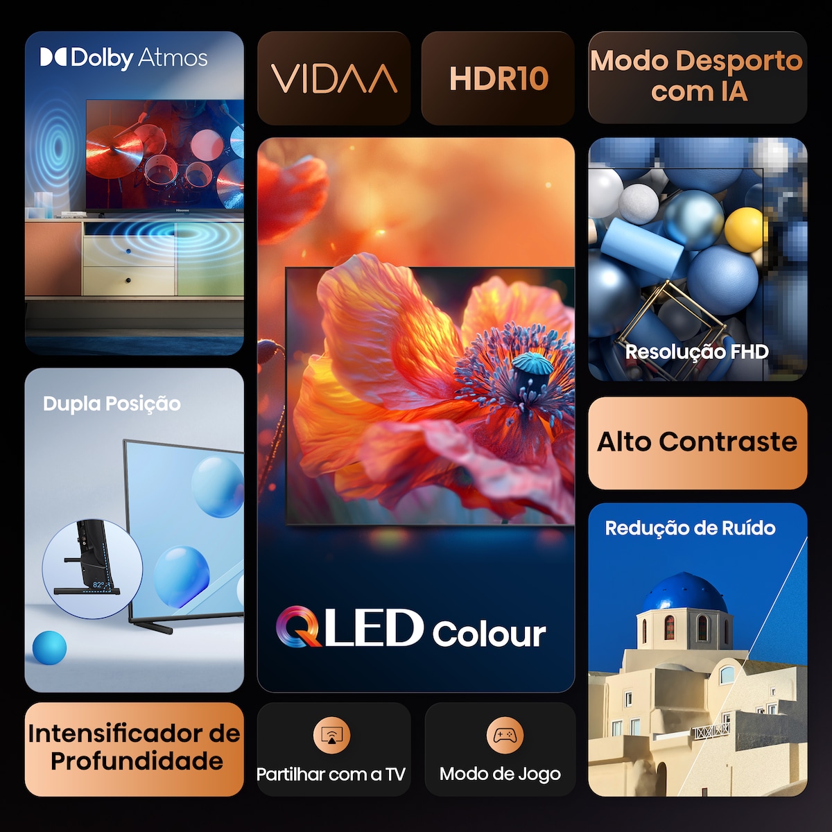 TV QLED Hisense 32" 32A5Q, Smart TV Preto-4