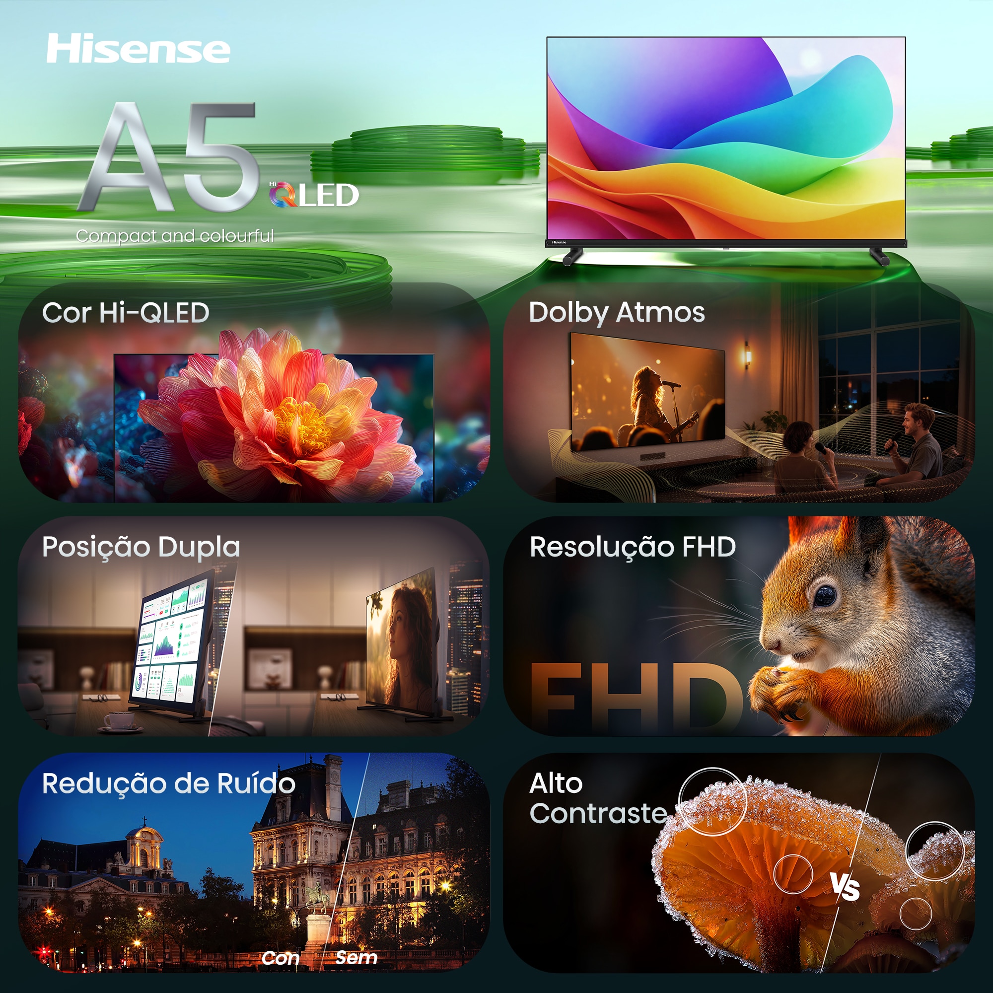 TV HI-QLED 40" (100 cm) Hisense 40A5S Full HD 4K Smart TV com IA Preto-4
