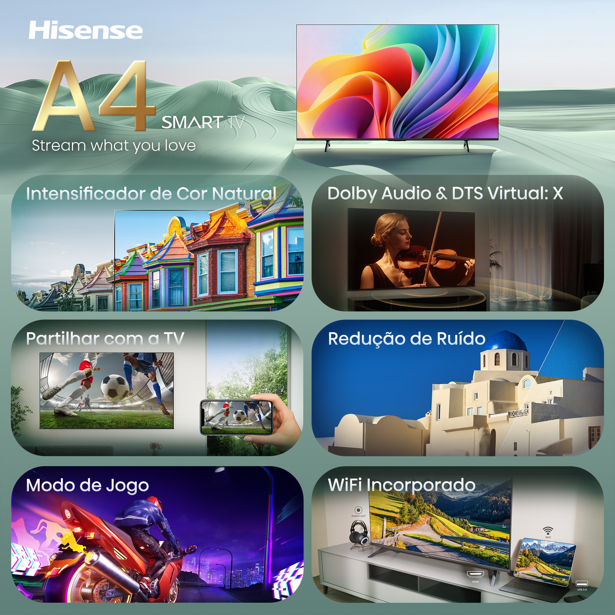TV LED 40" (100 cm) Hisense 40A4S Full HD Smart TV Preto-3