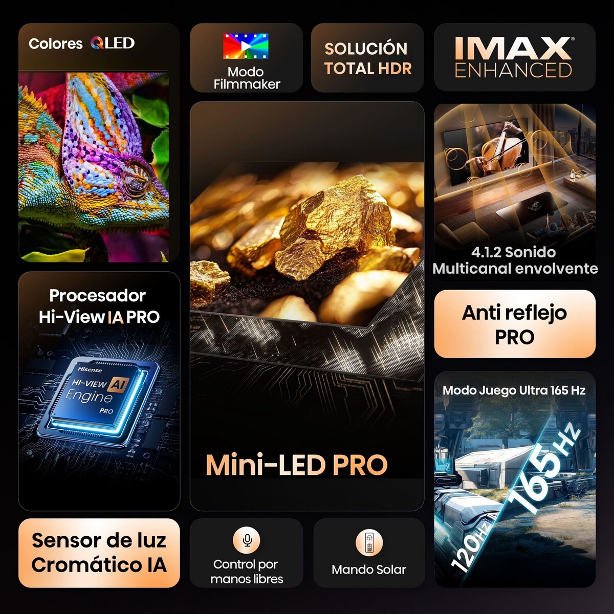 TV MiniLED 139 cm (55") Hisense 55U8Q, UHD 4K, Smart TV Alumínio/Cinzento-carvão-3