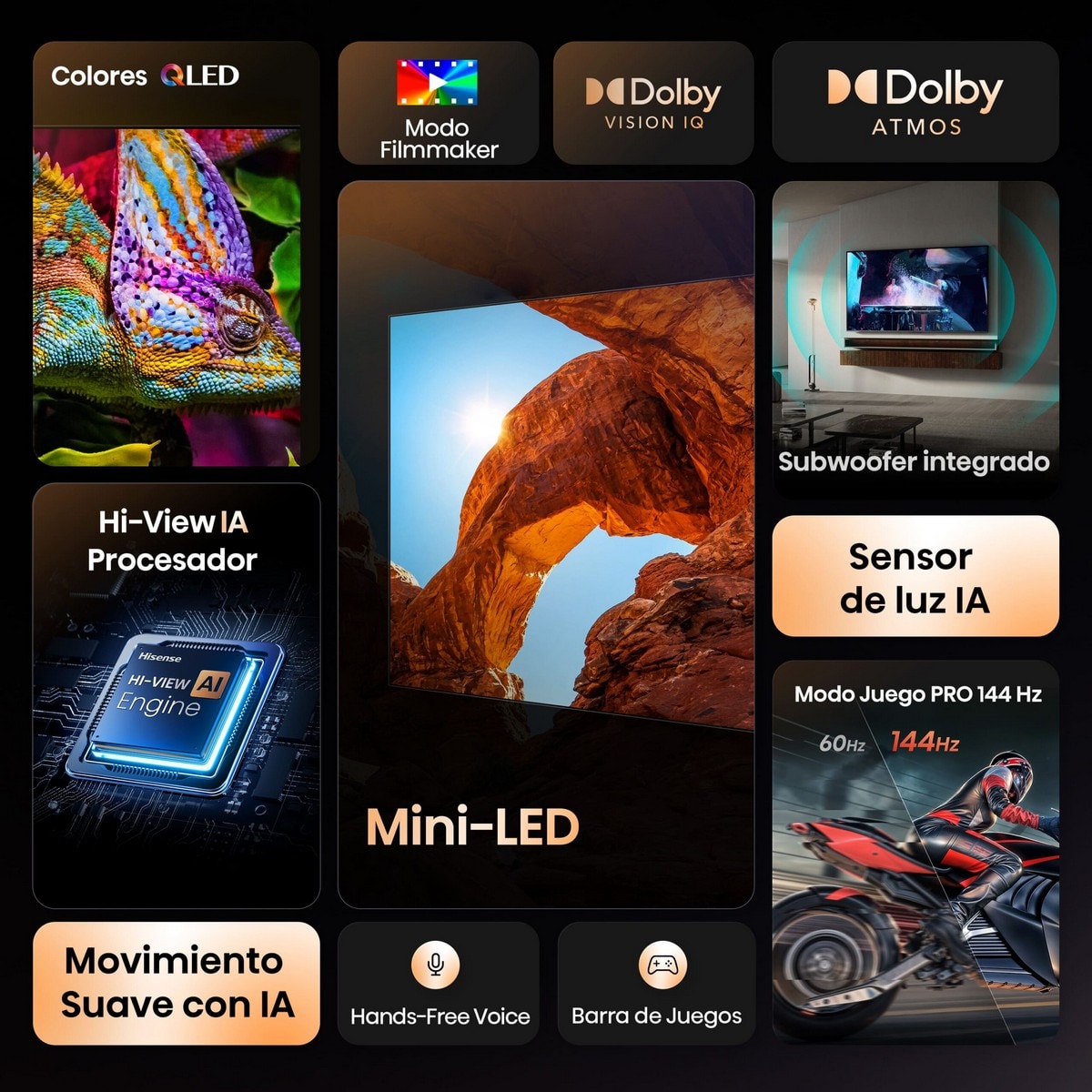 TV MiniLED 50" Hisense 50U7Q, Serie U7Q, UHD 4K, Hi-View IA PRO Preto-3