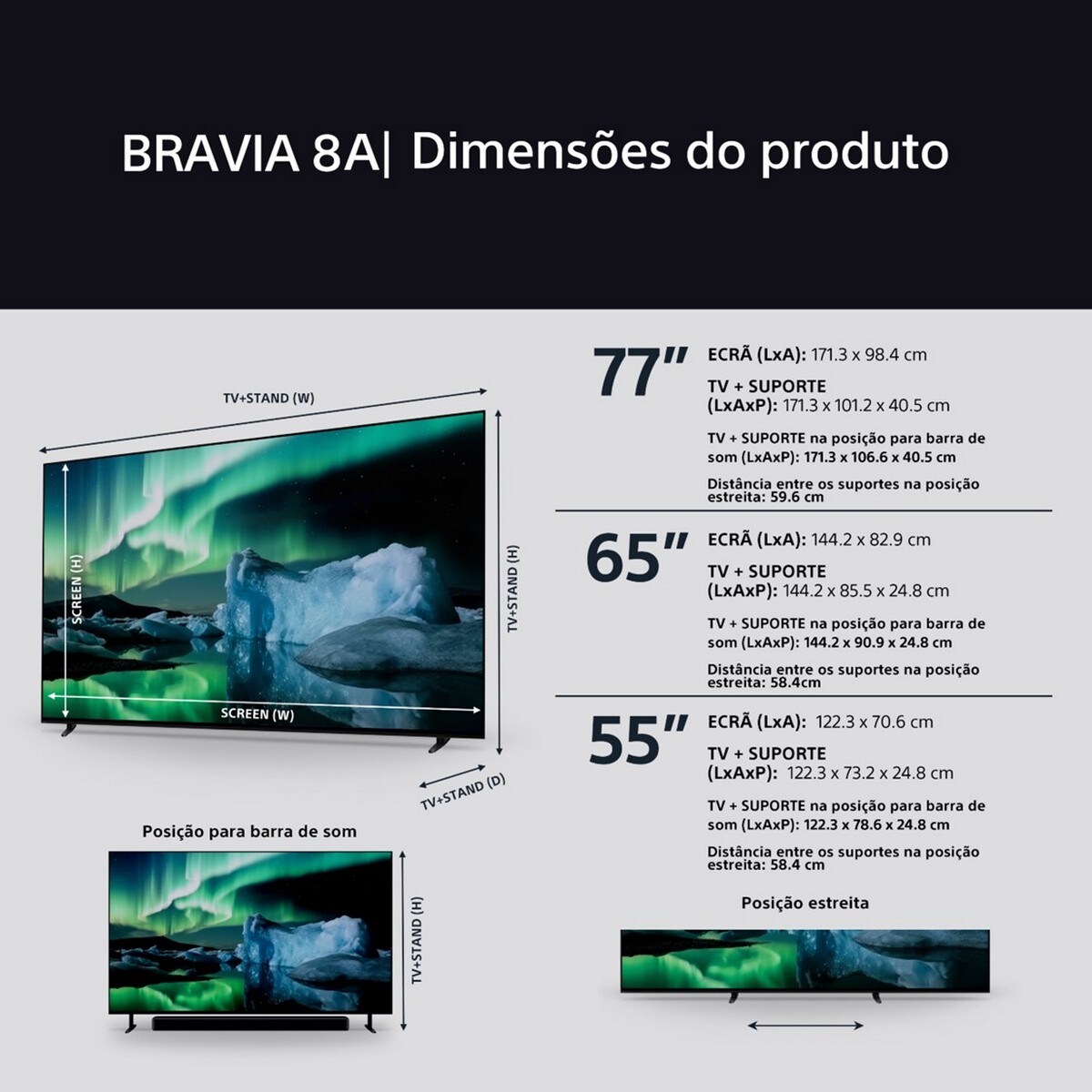 TV 55" Sony BRAVIA 8A K55XR8AB OLED, 4K HDR, 120Hz, Google TV, Smart TV, Funções para PS5, IMAX Enhanced, Dolby Vision Atmos, Chromecast 20