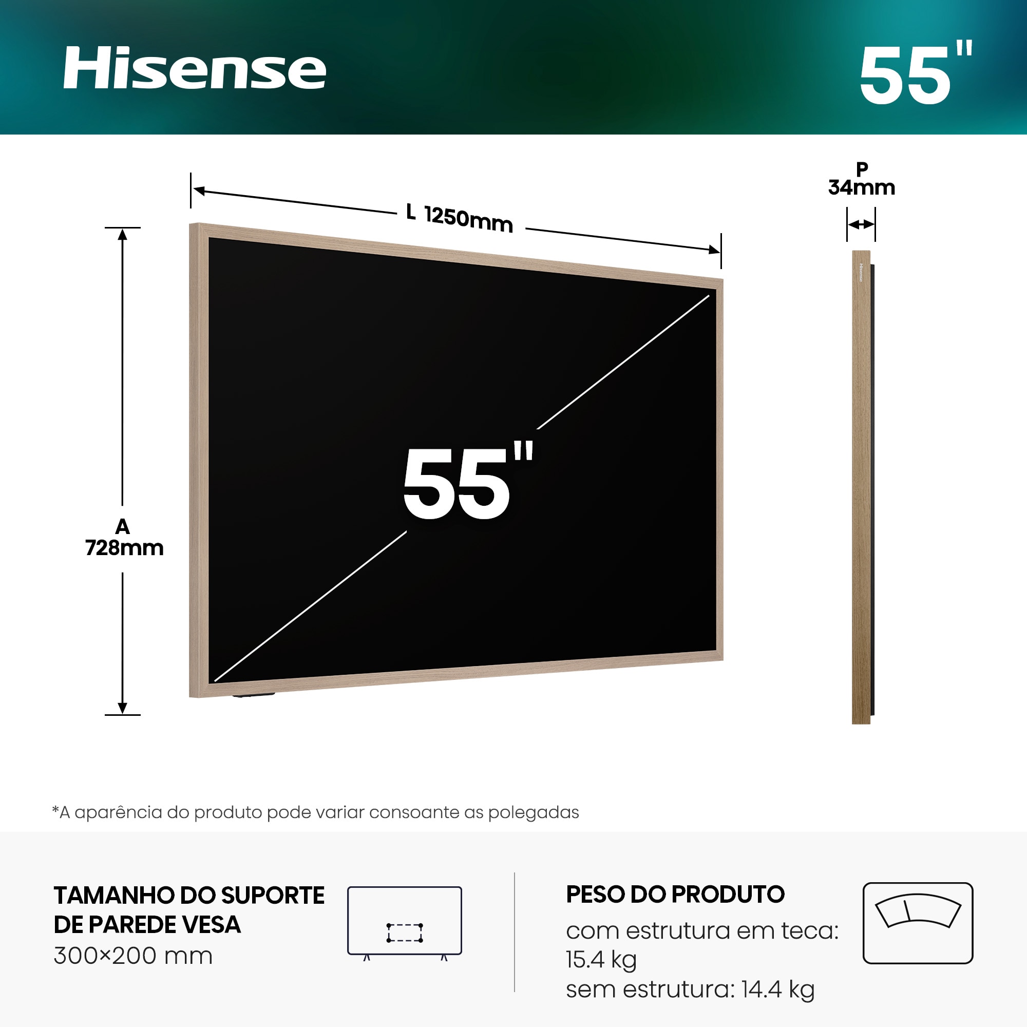 TV HI-QLED Canvas 55" (139 cm) Hisense 55S7S UHD 4K Smart TV com IA Cinzento carvão-3