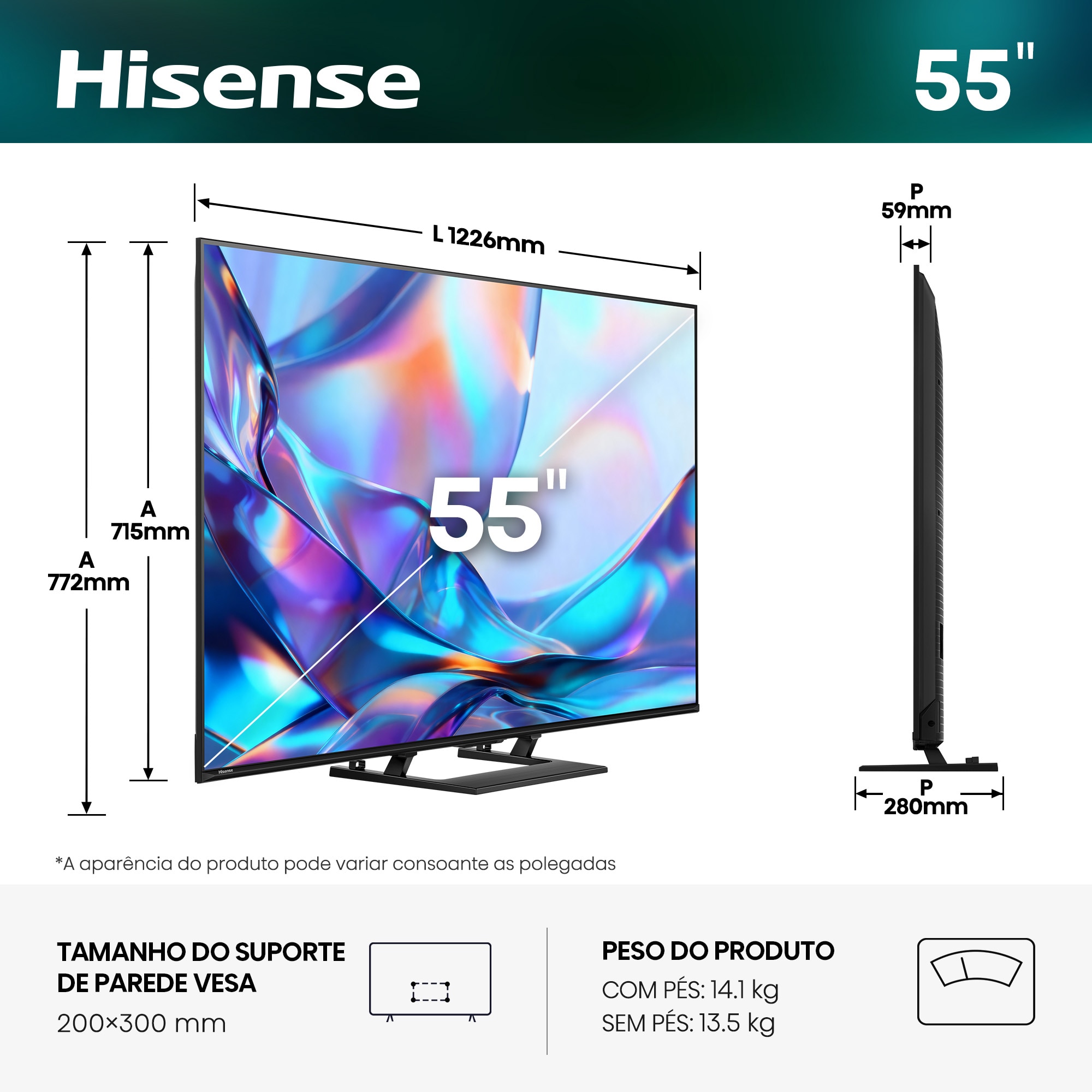 TV HI-QLED 55" (139 cm) Hisense 55A7S UHD 4K Smart TV com IA Cinzento carvão-3