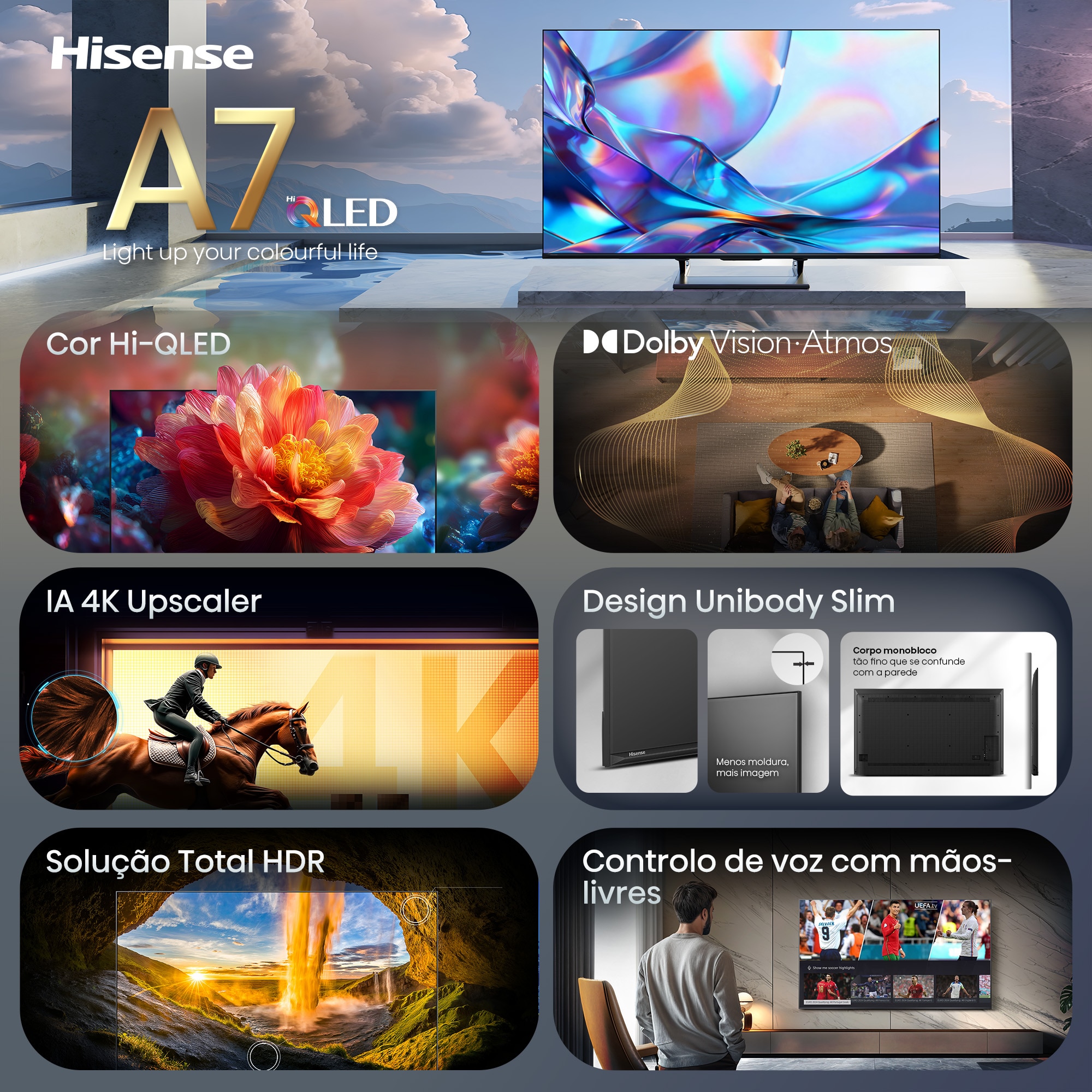 TV HI-QLED 55" (139 cm) Hisense 55A7S UHD 4K Smart TV com IA Cinzento carvão-4