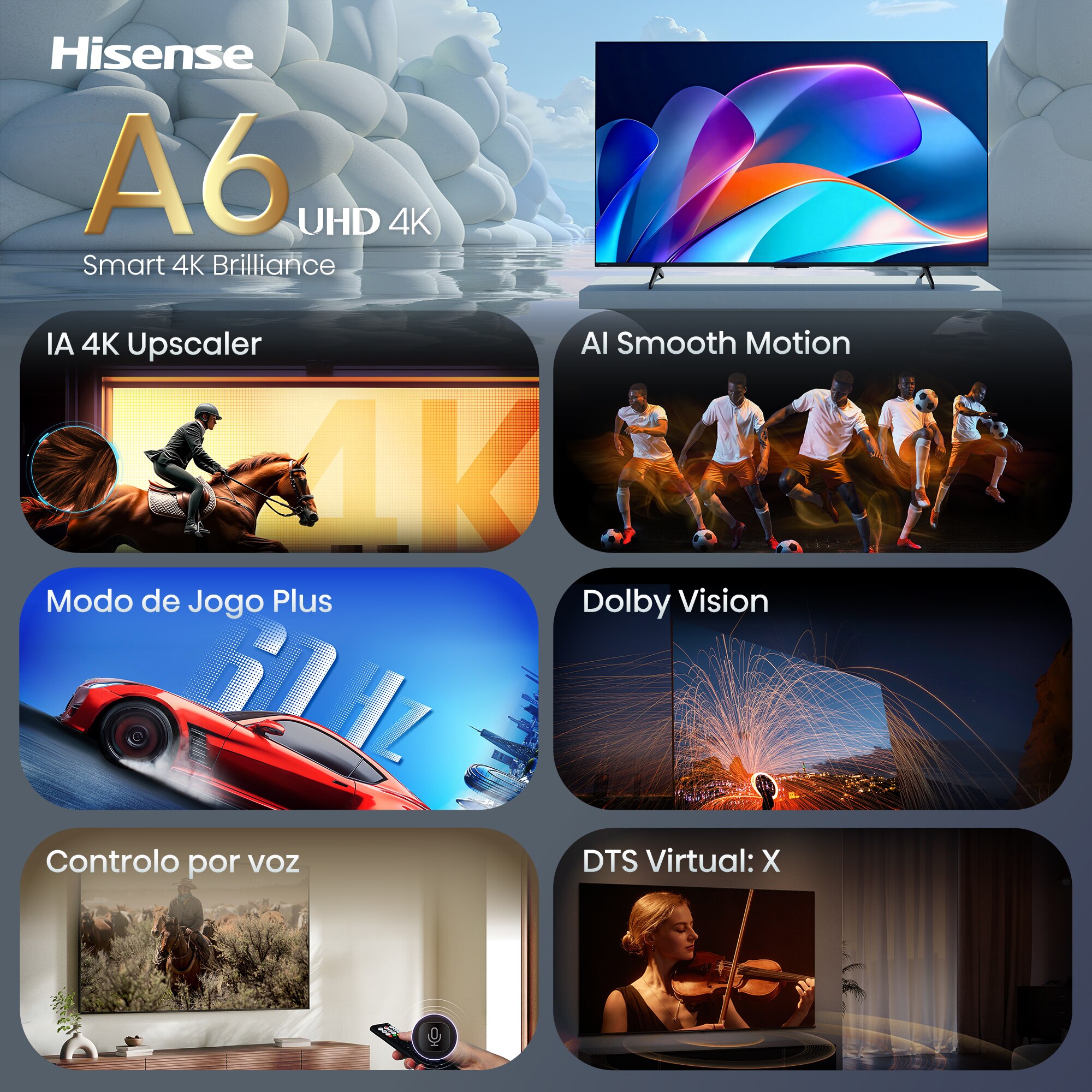 TV LED 55" (139 cm) Hisense 55A6S UHD 4K Smart TV com IA Preto-4