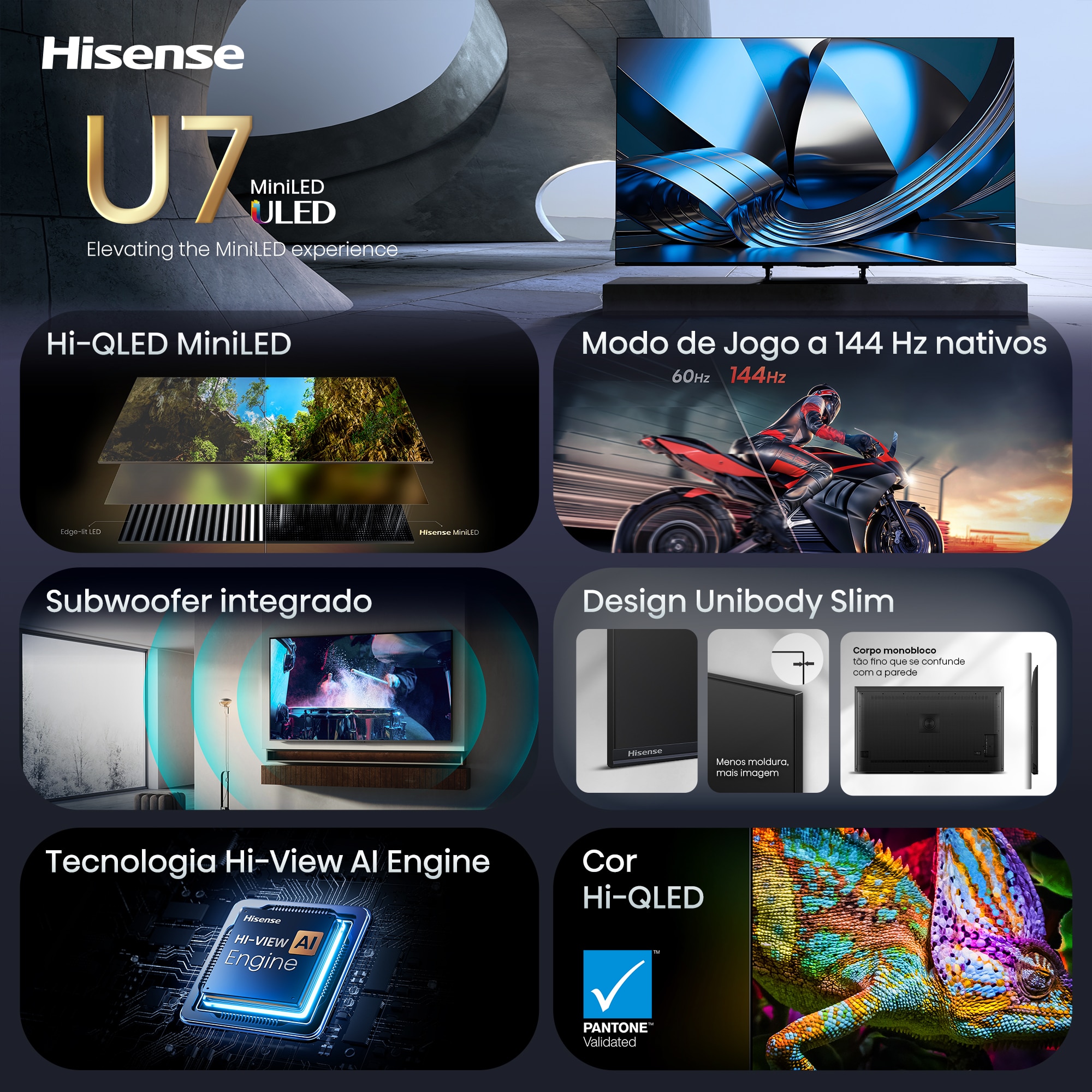 TV Hi-QLED MiniLED 55" (139 cm) Hisense Série U7SE 55U7SE SMT Preto-3