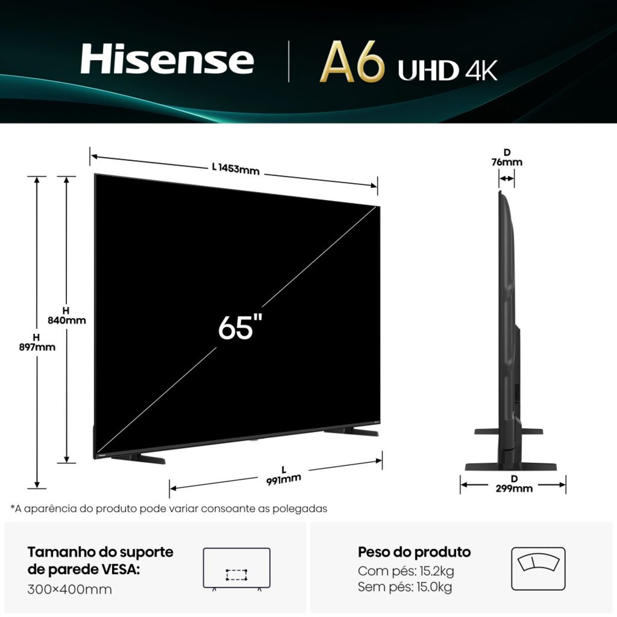 TV MiniLED 164 cm (65") Hisense 65U8Q, UHD 4K, Smart TV Alumínio/Cinzento-carvão-3