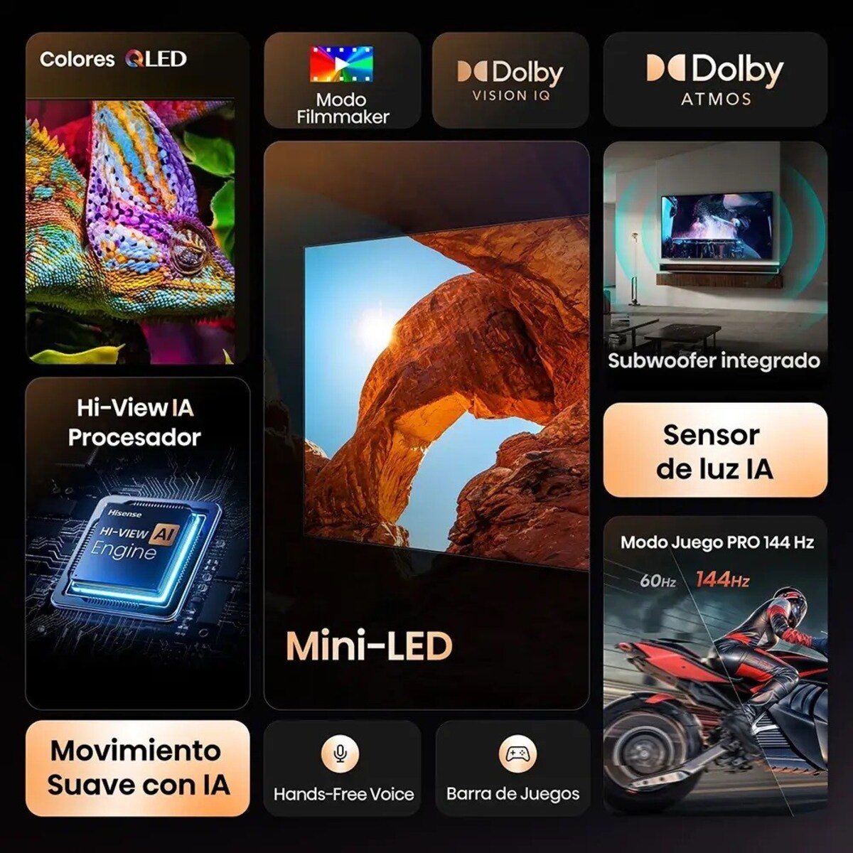 TV MiniLED 165 cm (65") Hisense 65U7Q, UHD 4K HDR SM, Smart TV 2