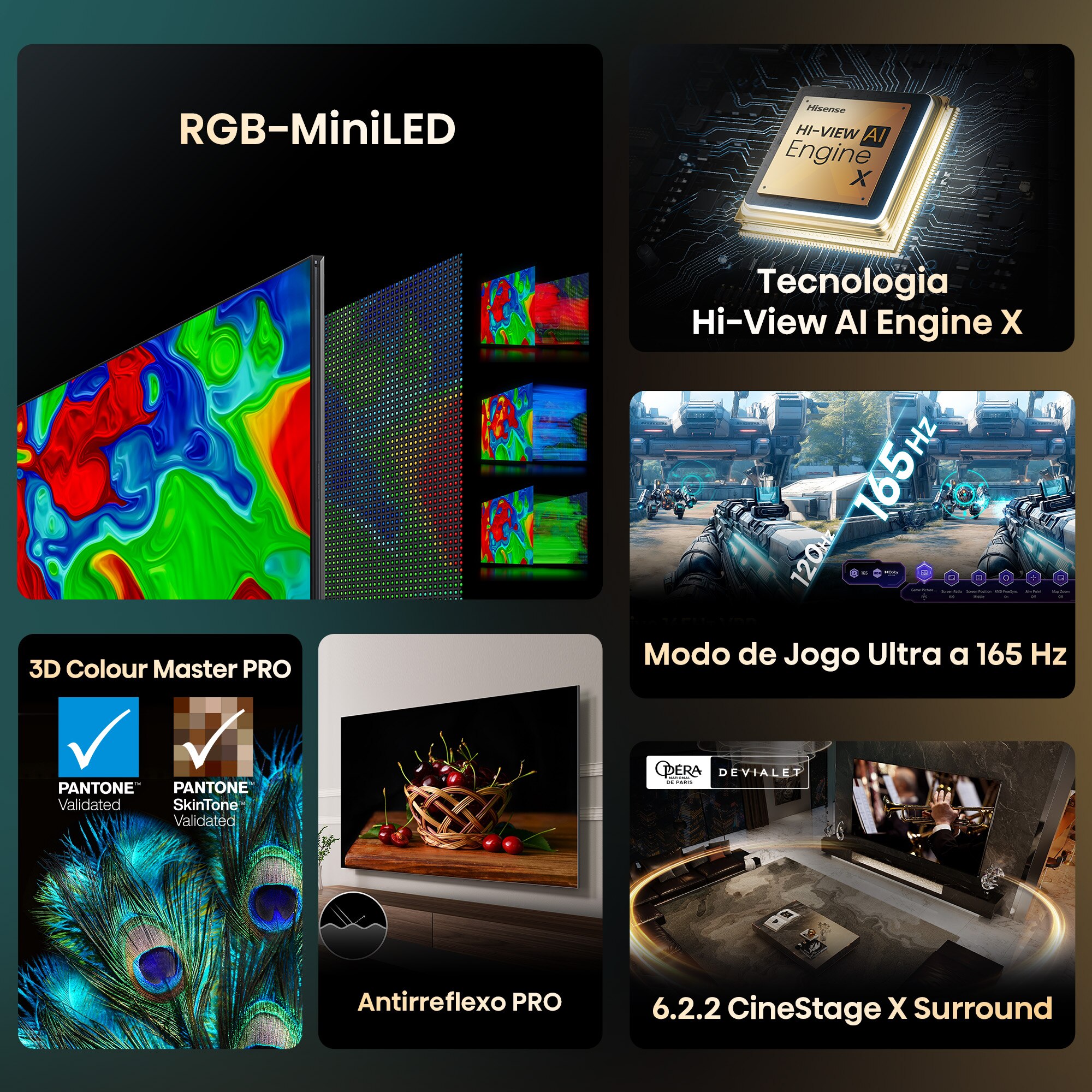 TV Mini LED RGB 100" (253 cm) Hisense 100UXQ, UHD 4K, Smart TV com IA Alumínio/Cinzento-carvão-3