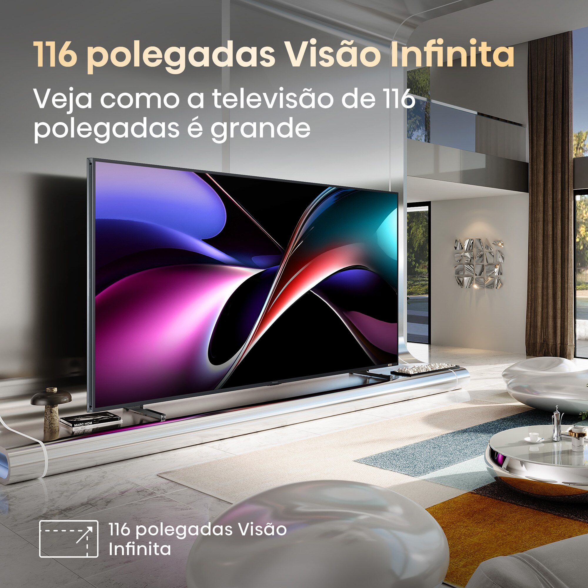 TV Mini LED RGB 100" (253 cm) Hisense 100UXQ, UHD 4K, Smart TV com IA Alumínio/Cinzento-carvão-5