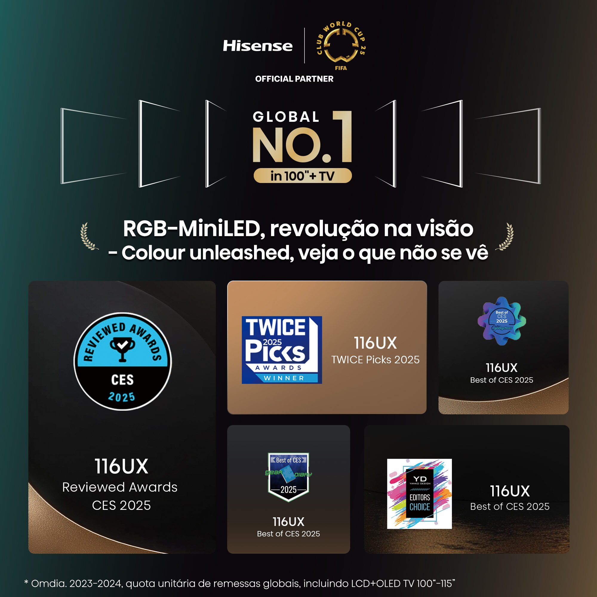 TV Mini LED RGB 100" (253 cm) Hisense 100UXQ, UHD 4K, Smart TV com IA Alumínio/Cinzento-carvão-18