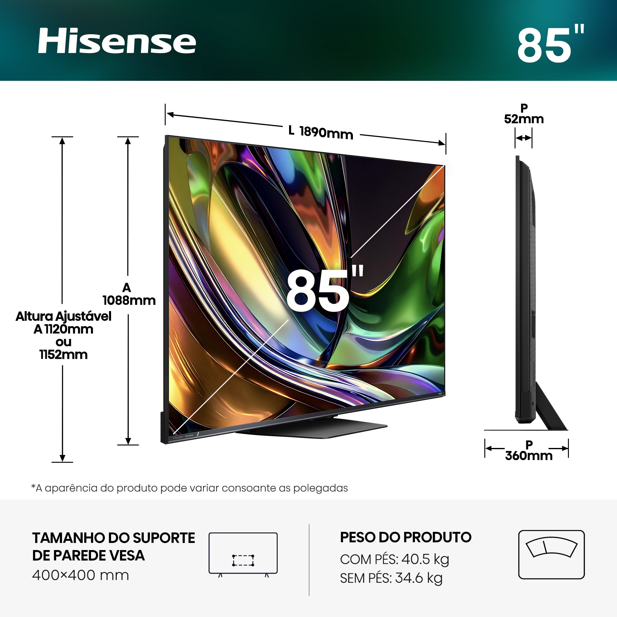 TV RGB Mini LED 85"(215 cm) Hisense 85UR8S UHD 4K Smart TV com IA Alumínio/Cinzento-carvão-3