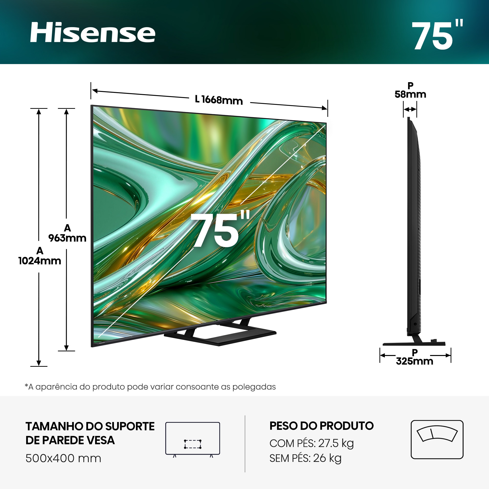 TV Mini LED 75" (189 cm) Hisense 75E8S UHD 4K Smart TV com IA Cinzento carvão-3