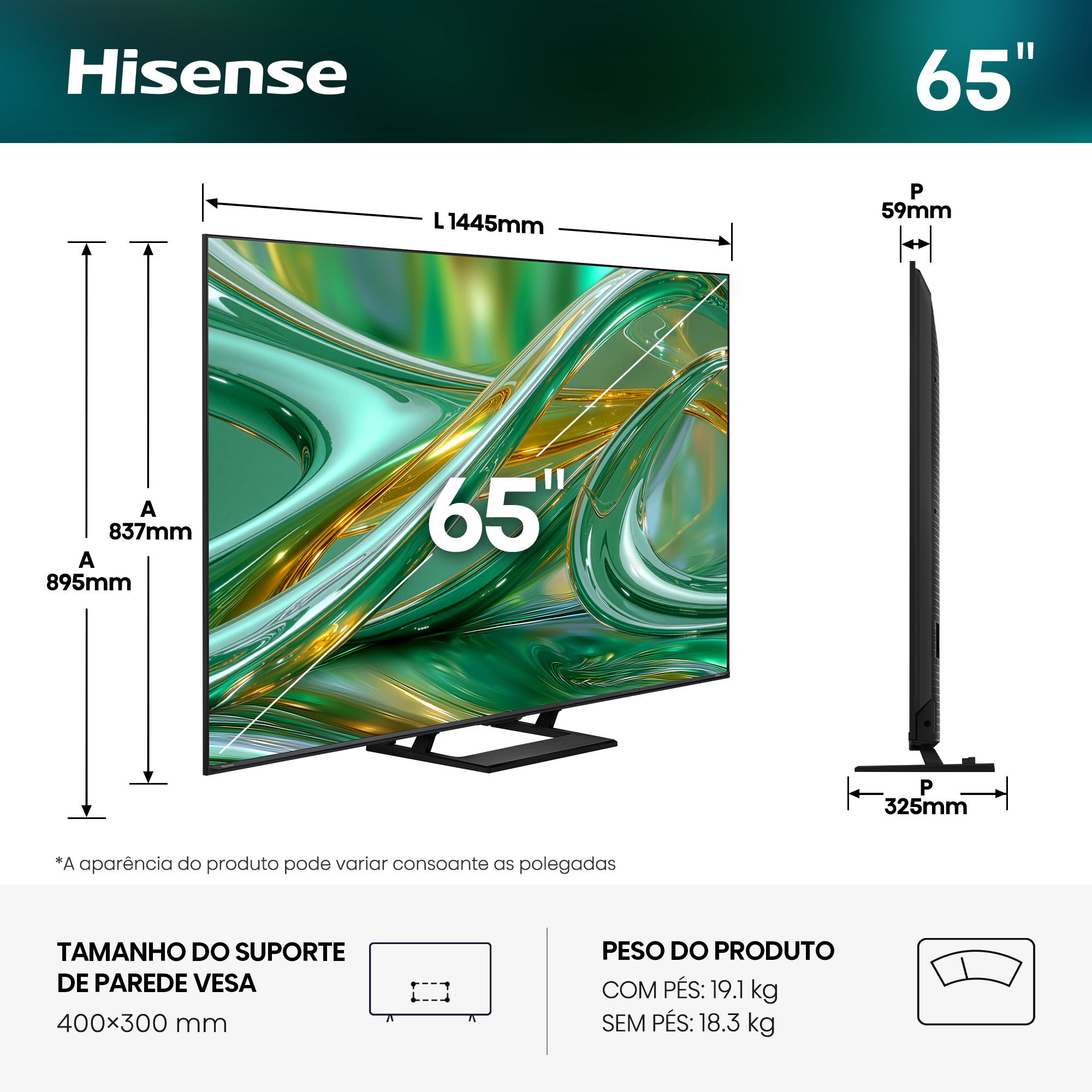 TV Mini LED 65"(164 cm) Hisense 65E8S UHD 4K Smart TV com IA Cinzento carvão-3