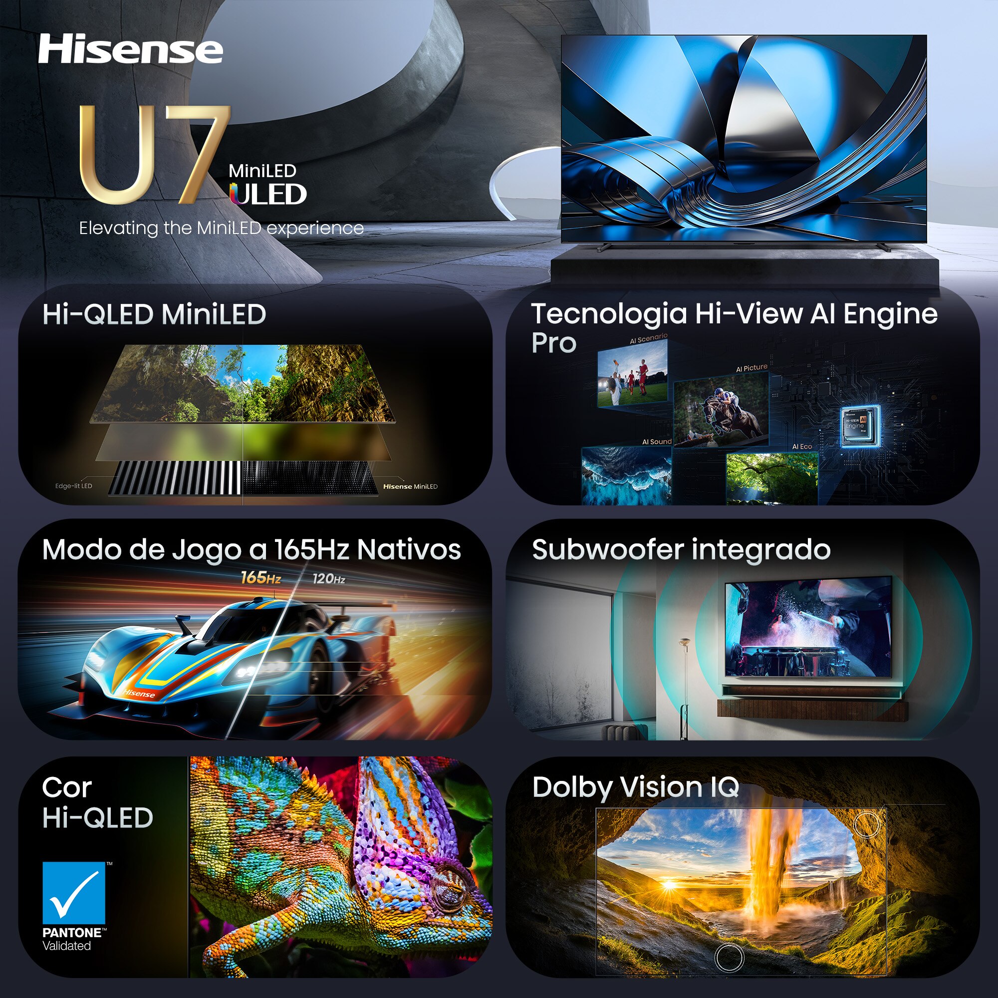 TV Hi-QLED MiniLED 100" (253 cm) Hisense Série U7SE 100U7SE SMT Preto-4