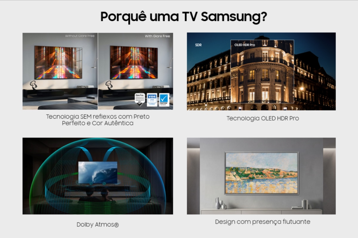 TV OLED 65" (163 cm) S99H 4K SEM Reflexos Samsung TQ65S99HATXXC Vision AI Smart TV Preto-4