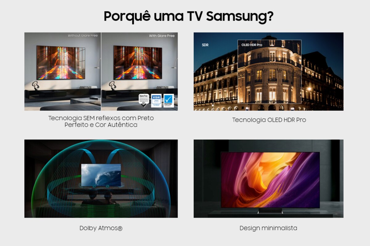 TV OLED 65" (163 cm) S95H 4K SEM Reflexos Samsung TQ65S95HFTXXC Vision AI Smart TV 4