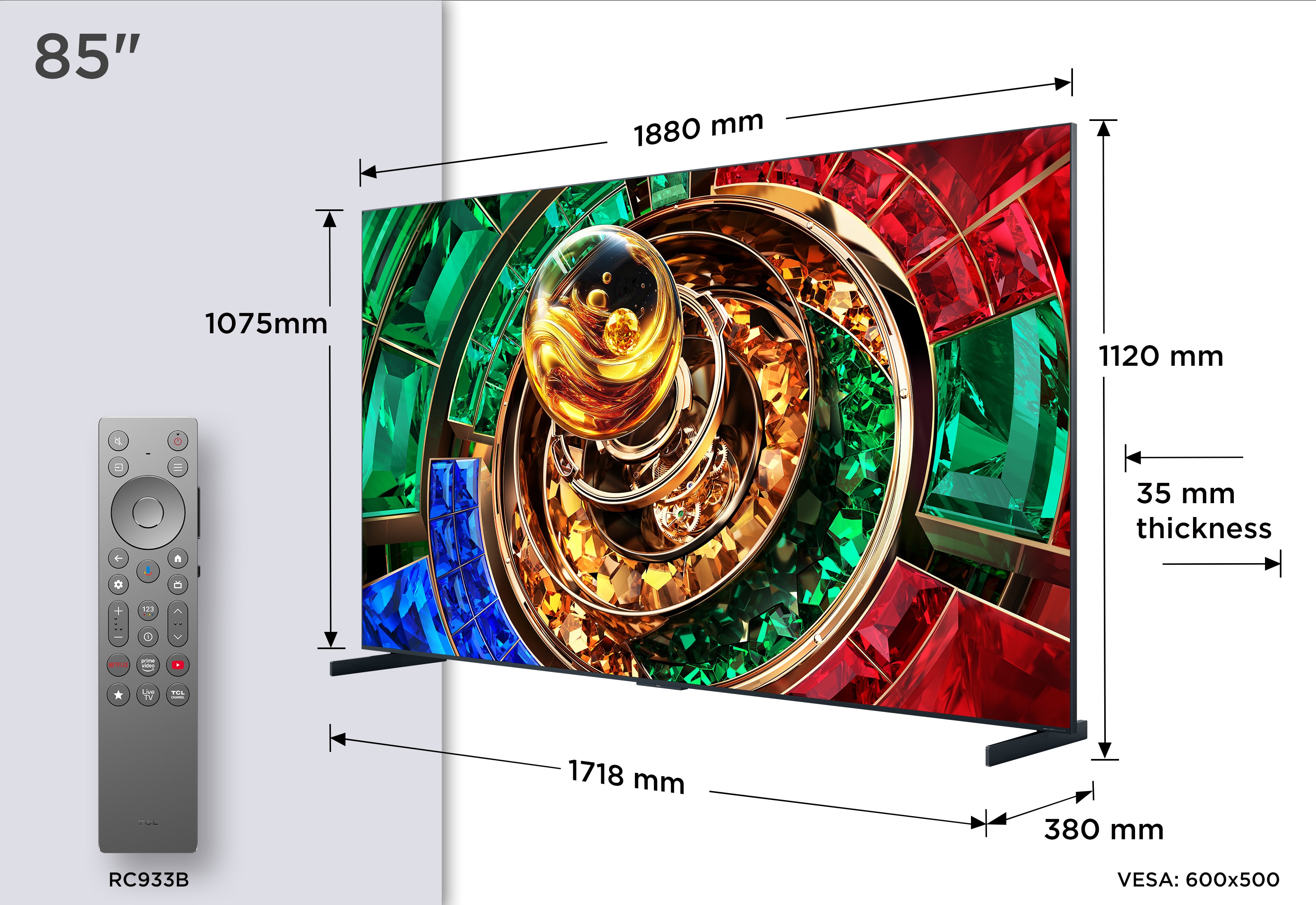 TV RGB-MiniLED 85" (215 cm) TCL 85RM9L, 4K HDR 4000 nits, Google TV, Dolby Vision IQ & Atmos, Áudio da Bang & Olufsen, 144 Hz - Aço Escuro Aço escuro-2