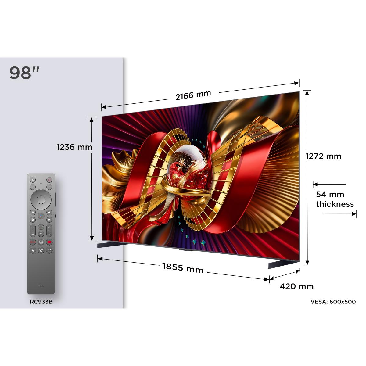 TV SQD-MiniLED 98" (248 cm) TCL 98C8L, 4K HDR 6000 nits, Google TV, 144 Hz, Dolby Vision & Atmos, Áudio da Bang & Olufsen - Aço Escuro Aço escuro-2