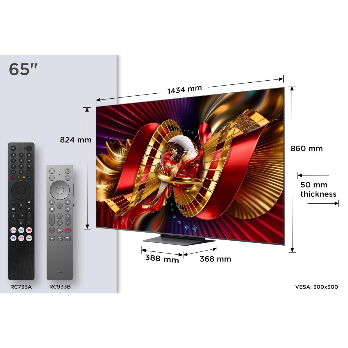 TV SQD-MiniLED 65" (164 cm) TCL 65C8L, 4K HDR 5000 nits, Google TV, 144 Hz, Dolby Vision & Atmos, Áudio da Bang & Olufsen - Aço Escuro Aço escuro-2
