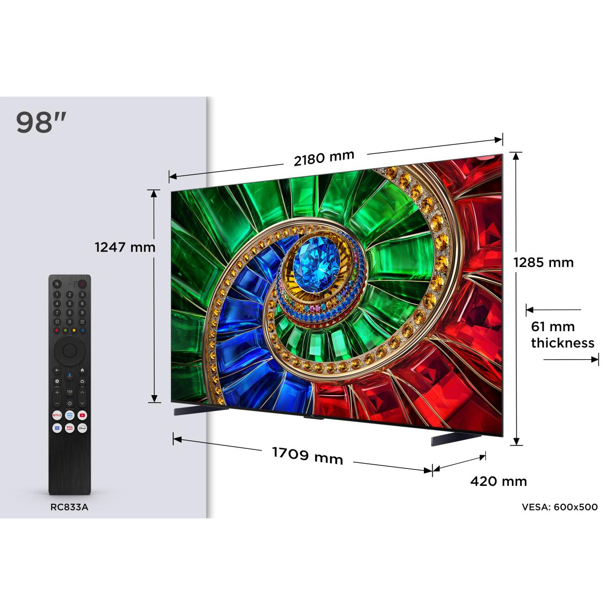 TV RGB-MiniLED 98" (248 cm) TCL 98RM7L, 4K HDR 2000 nits, Google TV, Sistema de Som 2.1 Onkyo, 144 Hz - Aço Escuro Aço escuro-2