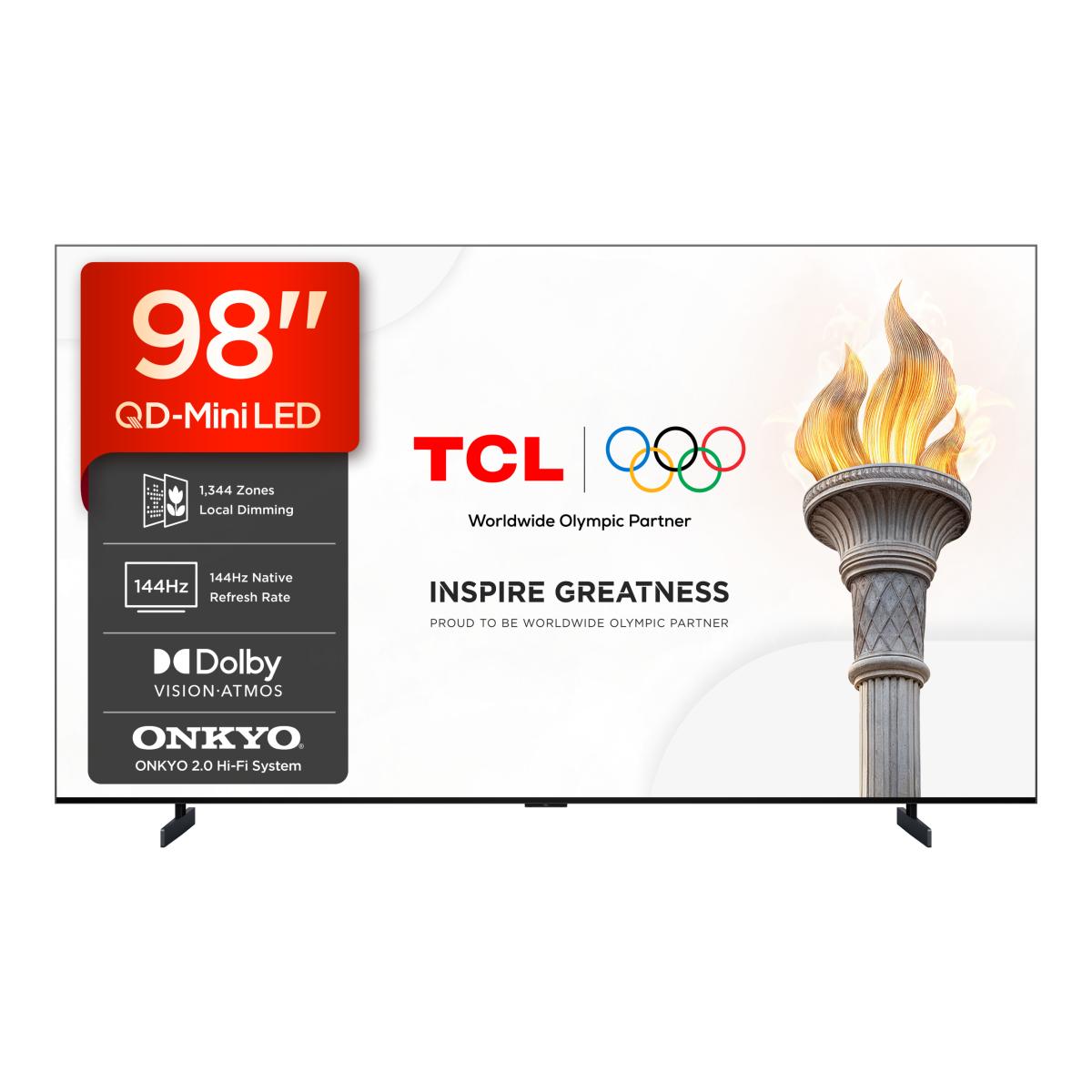 TV QD-MiniLED 98" (248 cm) TCL 98A400U, 4K HDR 2500 nits, Google TV, Dolby Vision IQ & Atmos, Sistema de Som 2.0 Onkyo, 144 Hz, AirPlay 2 - Aço Escuro Aço escuro-3