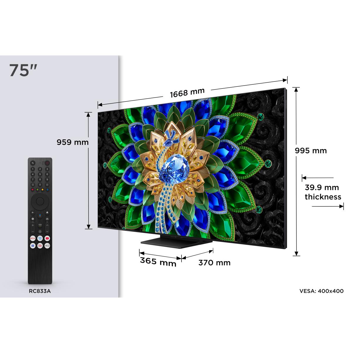 TV QD-MiniLED 75" (189 cm) TCL 75A400U, 4K HDR 2500 nits, Google TV, Dolby Vision IQ & Atmos, Sistema de Som 2.0 Onkyo, 144 Hz, AirPlay 2 - Aço Escuro Aço escuro-2