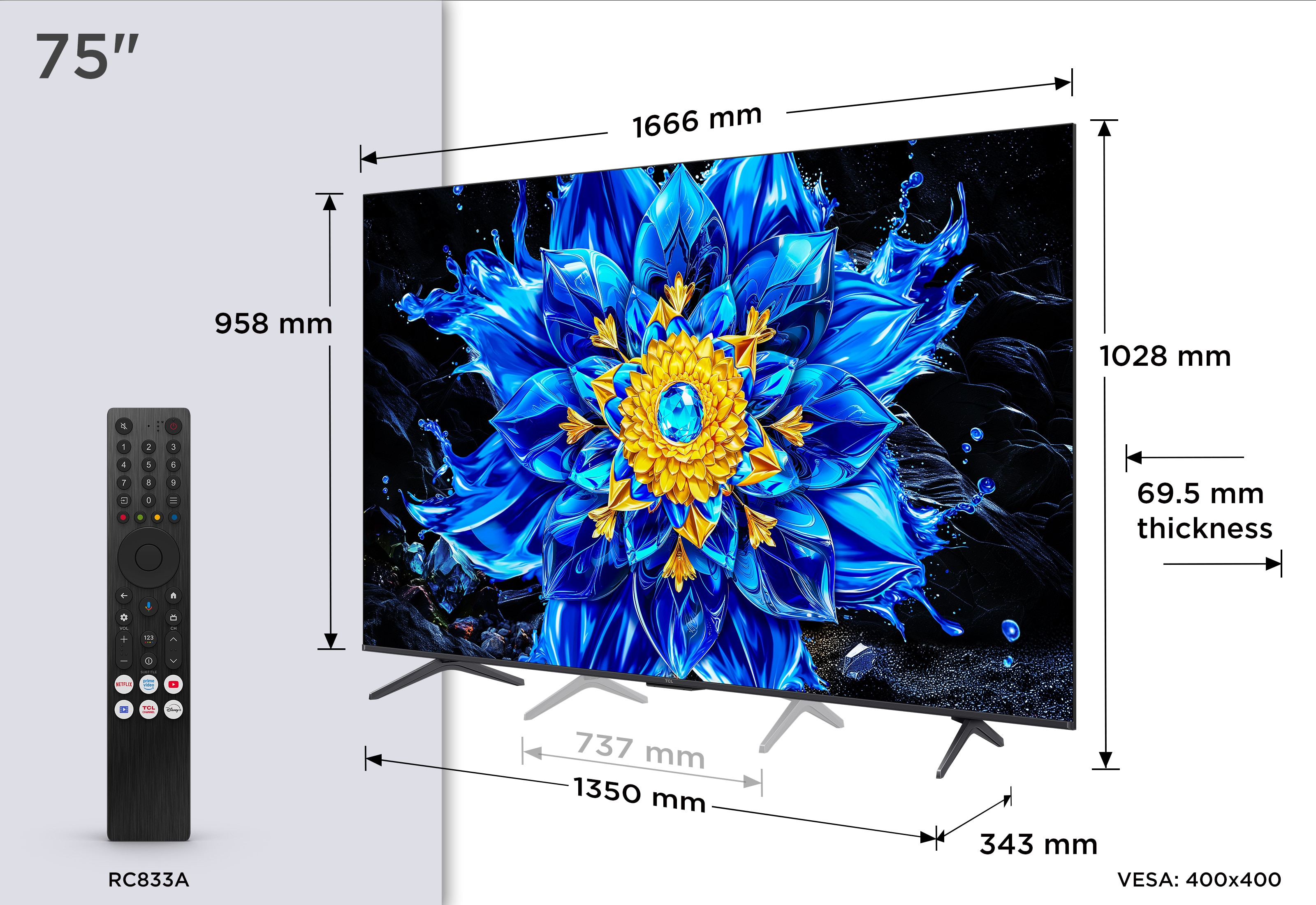 TV QD-MiniLED 75" (189 cm) TCL 75P8L, 4K HDR, Google TV, 144 Hz VRR, Sistema de Som 2.1 Onkyo - Aço Escuro Aço escuro-4
