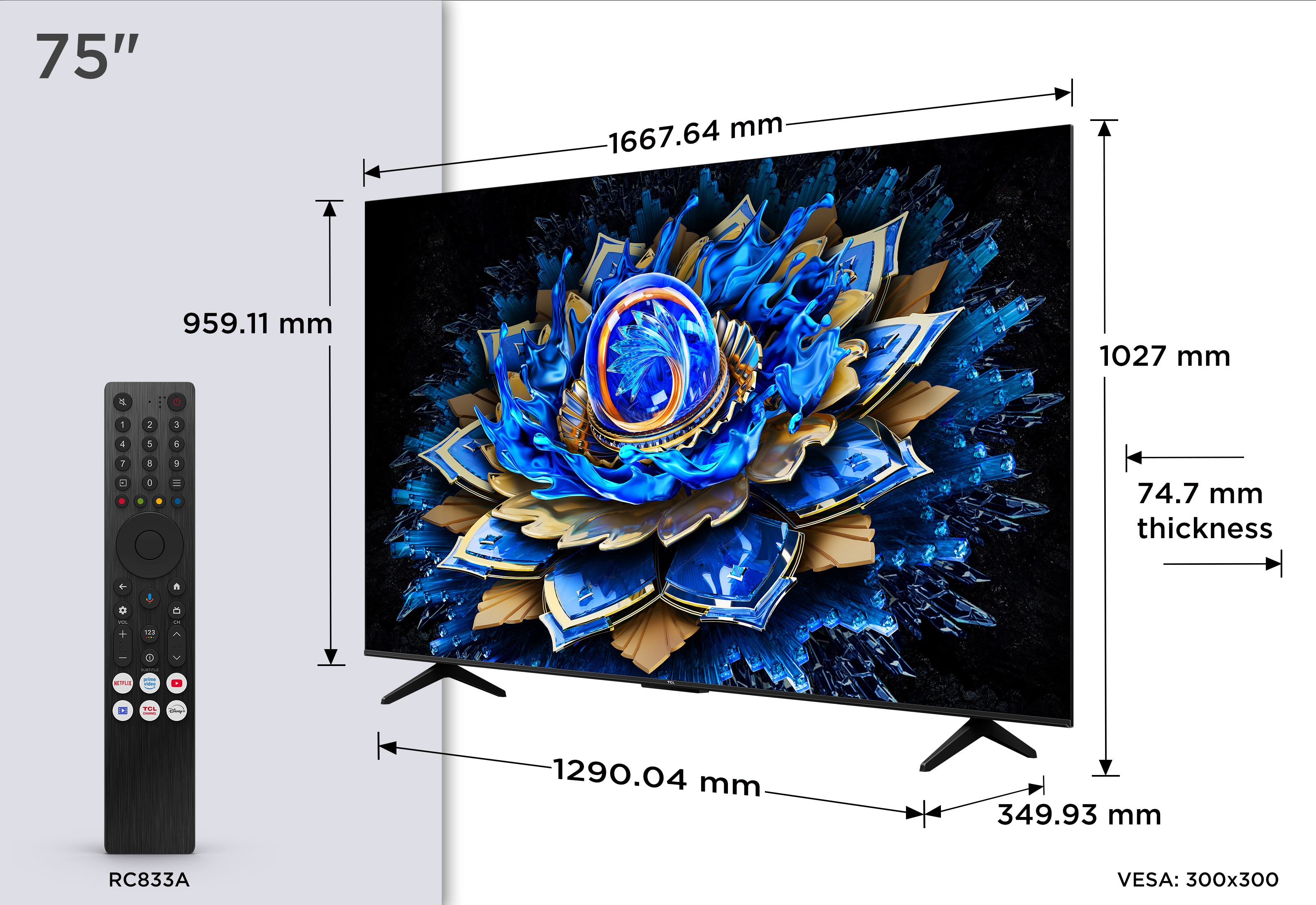 TV QLED 75" (189 cm) TCL 75T69C, 4K HDR, Direct LED, Google TV, Dolby Vision & Atmos, HDR10+, Game Master, VRR - Aço Escuro Aço escuro-2