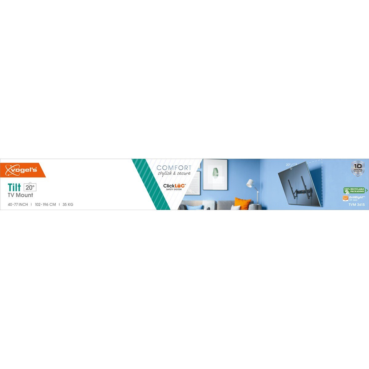 Suporte de Parede TVM 3615 da Vogel inclinável até 20° para TV de 40" a 77" até 35 kg Preto-2
