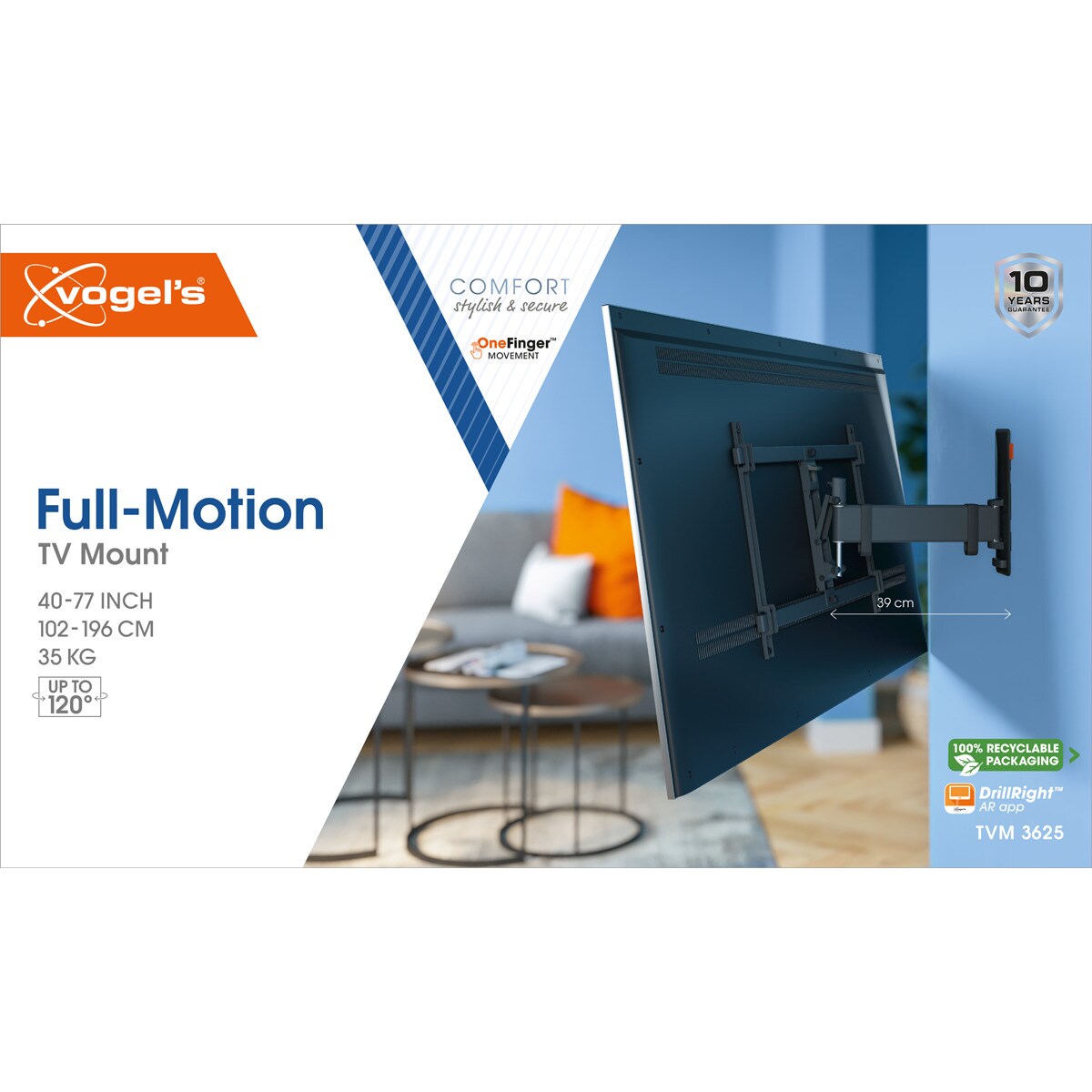 Suporte de Parede Giratório Vogel's TVM 3625 para TV de 40" a 77" até 35 kg Preto-2