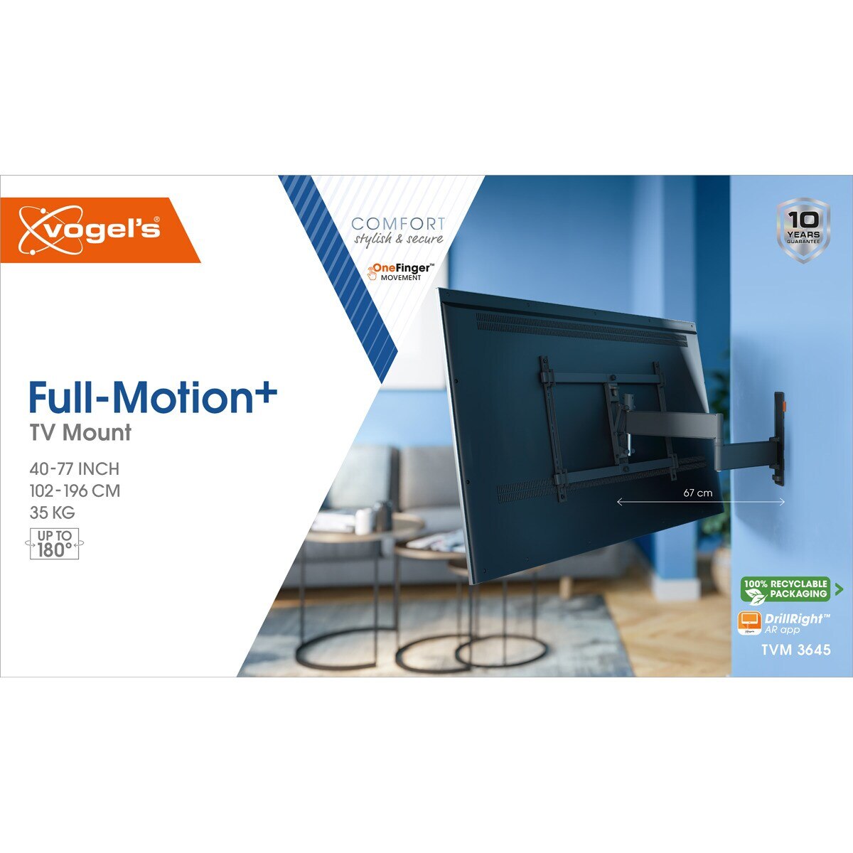 Suporte de Parede Giratório até 180º Vogel's TVM 3645 para TV de 40" a 77" até 35 kg Preto-2