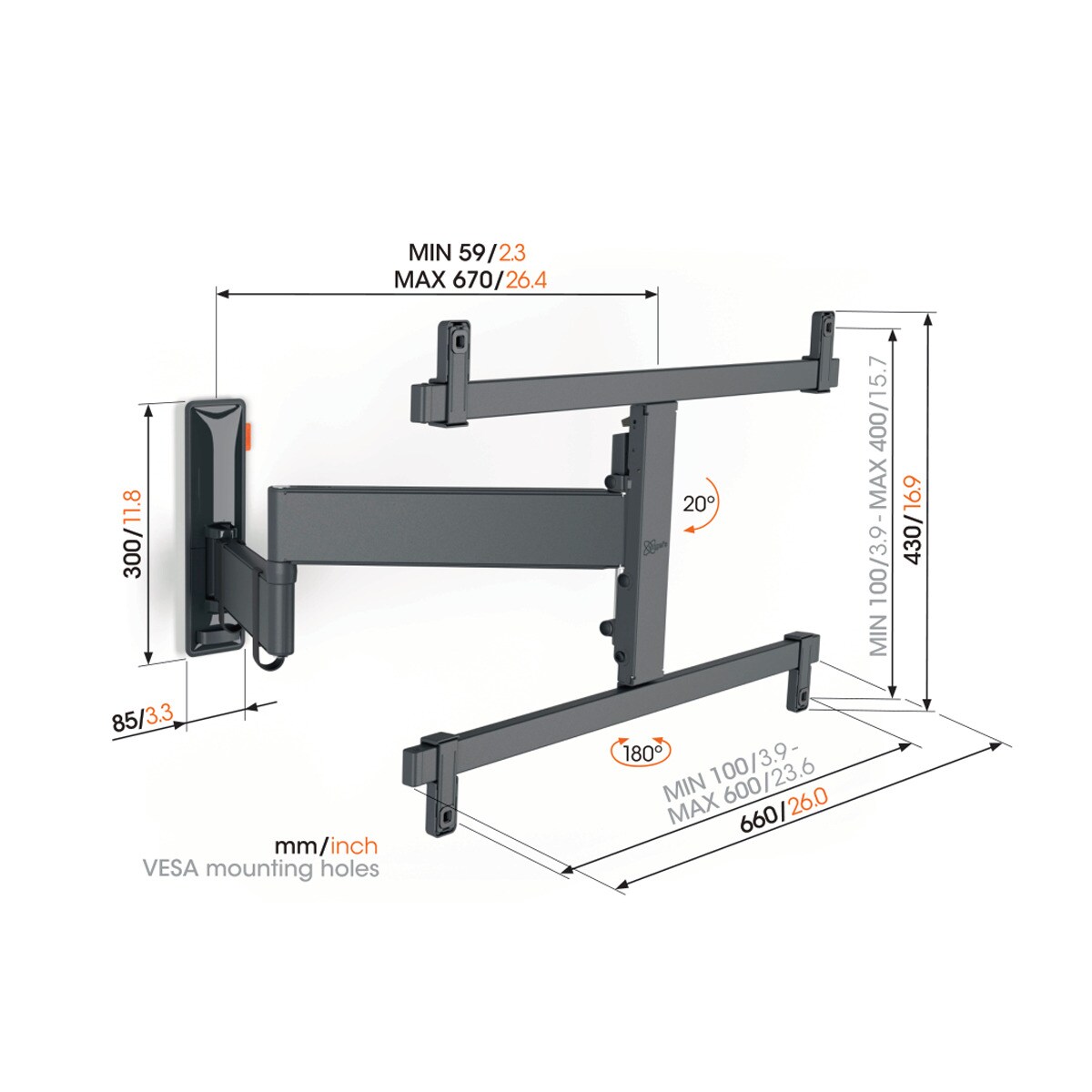 Suporte de Parede Giratório até 180º Vogel's TVM 3665 para TV OLED de 42" a 77" até 35 kg Preto-8