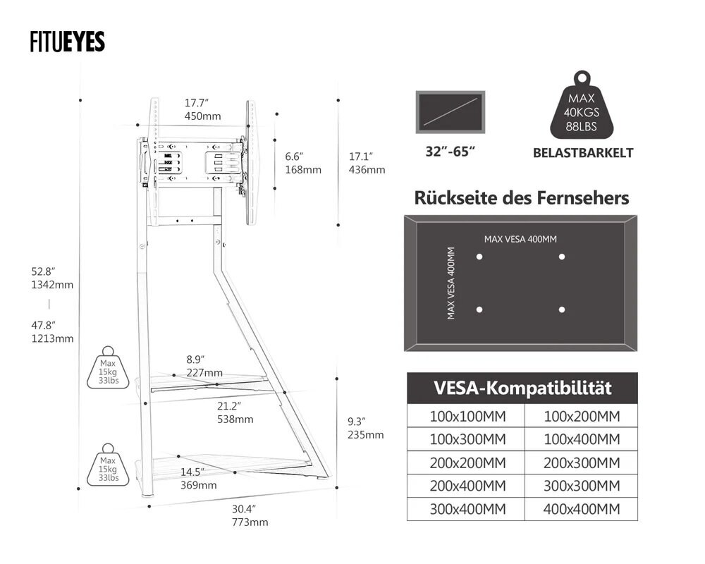Suporte de Chão para Televisão Eiffel FT65 com Rodas Preto 9