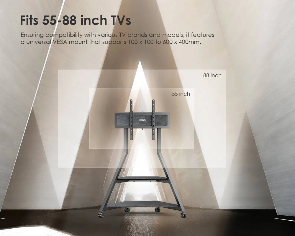 Suporte de Chão para Televisão Eiffel V2 FT88 com Rodas Preto 3