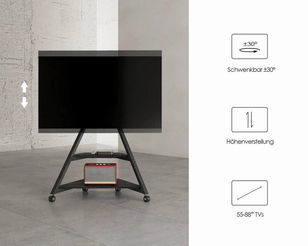 Suporte de Chão para Televisão Eiffel V2 FT88 com Rodas Preto 4