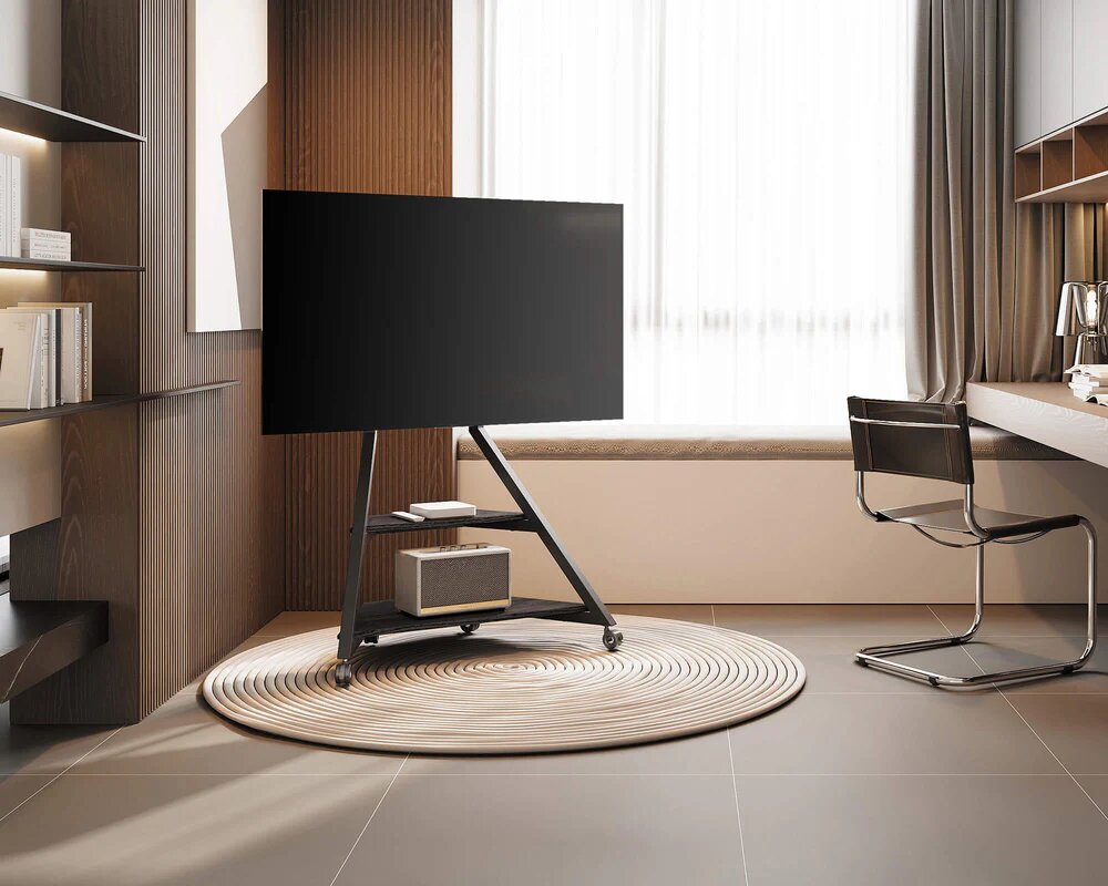 Suporte de Chão para Televisão Eiffel V2 FT88 com Rodas Preto 7