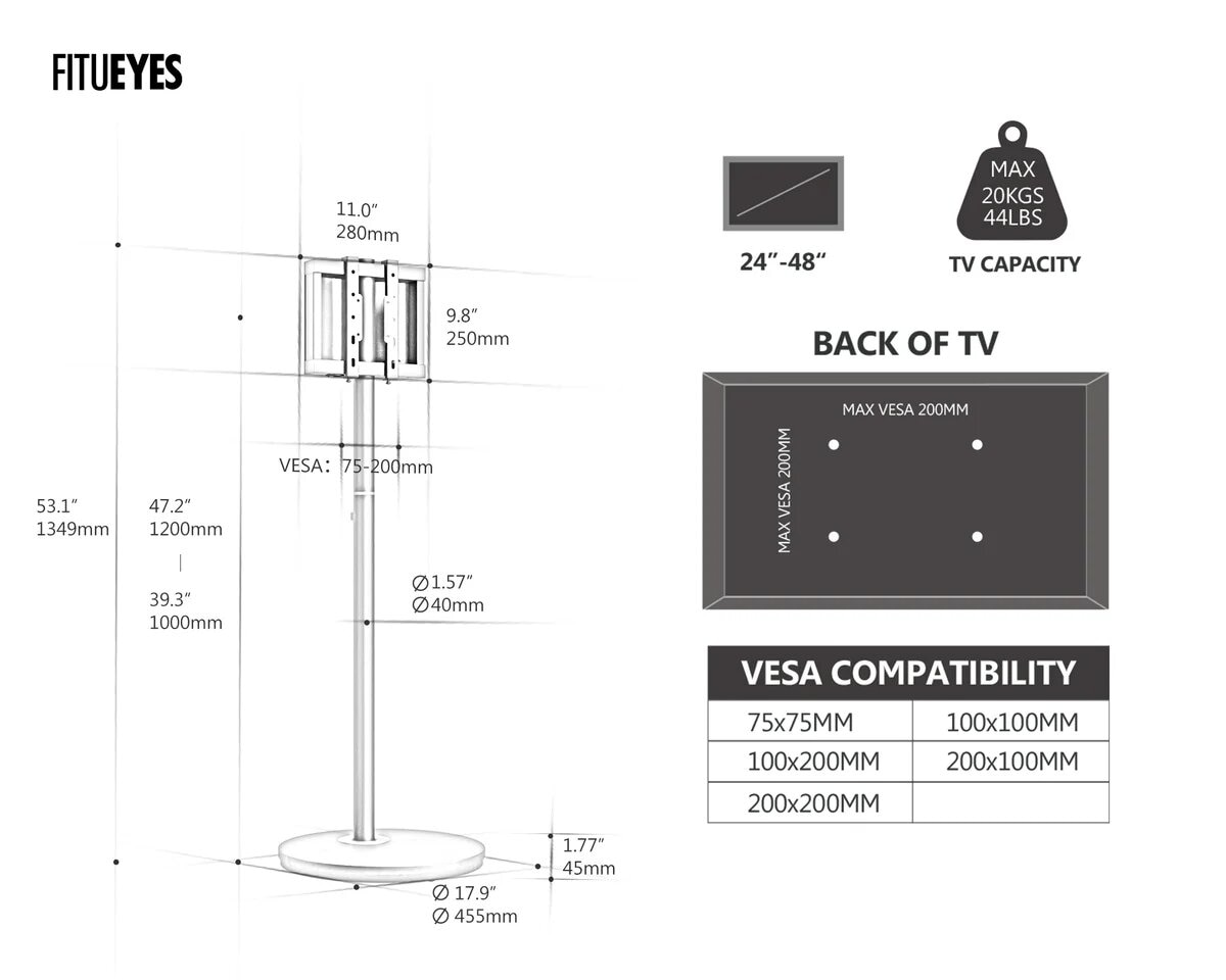 Suporte de Chão para TV Fitueyes Master V2 FT48 com Rodas - Preto Preto-8