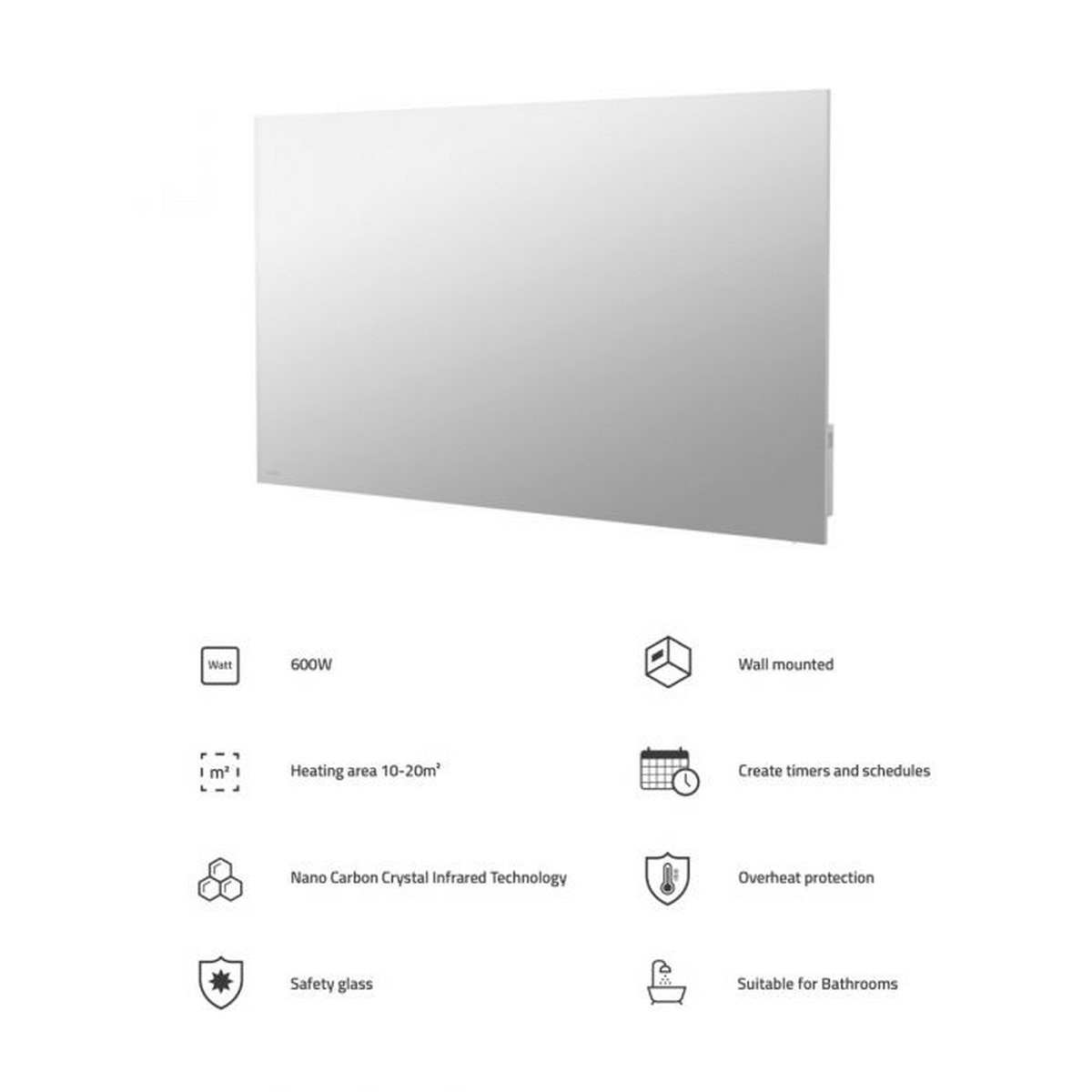 Painel Aquecedor Infravermelho Inteligente em Espelho 600 W - 60x100 cm Preto-4