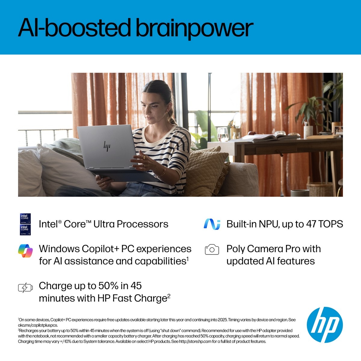 Computador Portátil 2 em 1 HP OmniBook X FlipNGAI 16-as0006np, Ultra 7-258V (8C), Intel Arc 140V GPU, RAM 32GB, 2 TB, Microsoft Modern - Prata Glaciar Prateado Glaciar-5