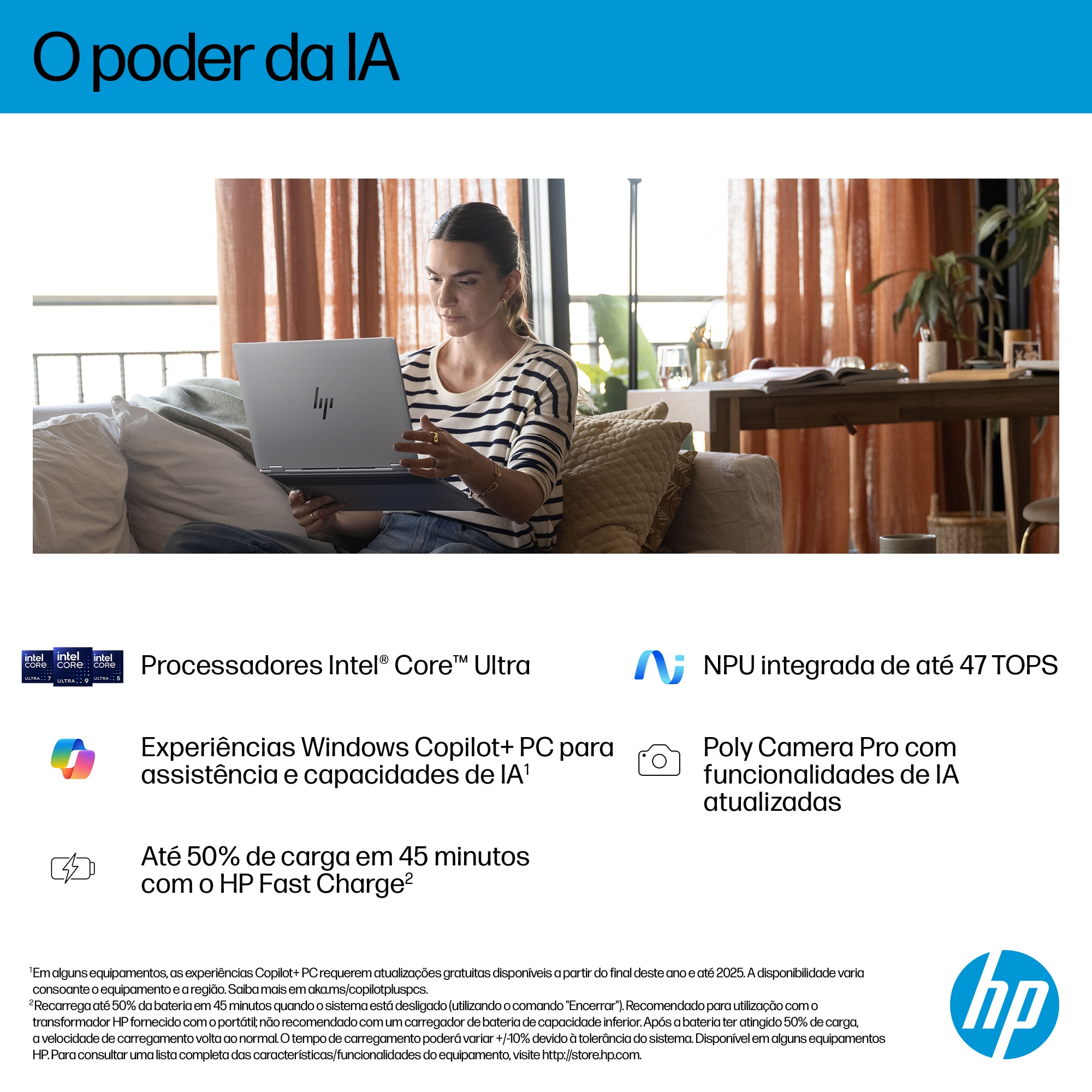 Computador Portátil HP OmniBook X FlipNGAI Flip 2-in-1 Laptop Next Gen AI 16-as0003np Copilot+ PC Intel Core Ultra 7 256V 40,6 cm (16") Ecrã Táctil 2K 16GB LPDDR5x-SDRAM 1TB SSD Wi-Fi7 (802.11be) W11H Silver-11