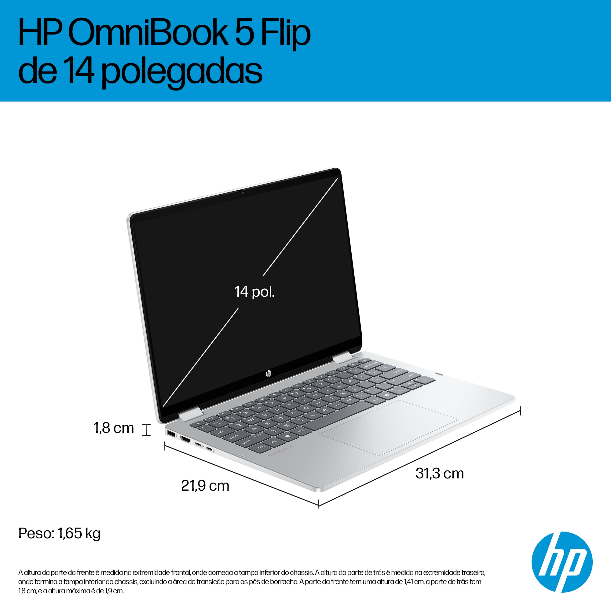 Computador Portátil HP 2 em 1 Omnibook 5 FLIP 14-fp0034np, Core 5-120U (10C), 16GB RAM + 1TB Silver-4