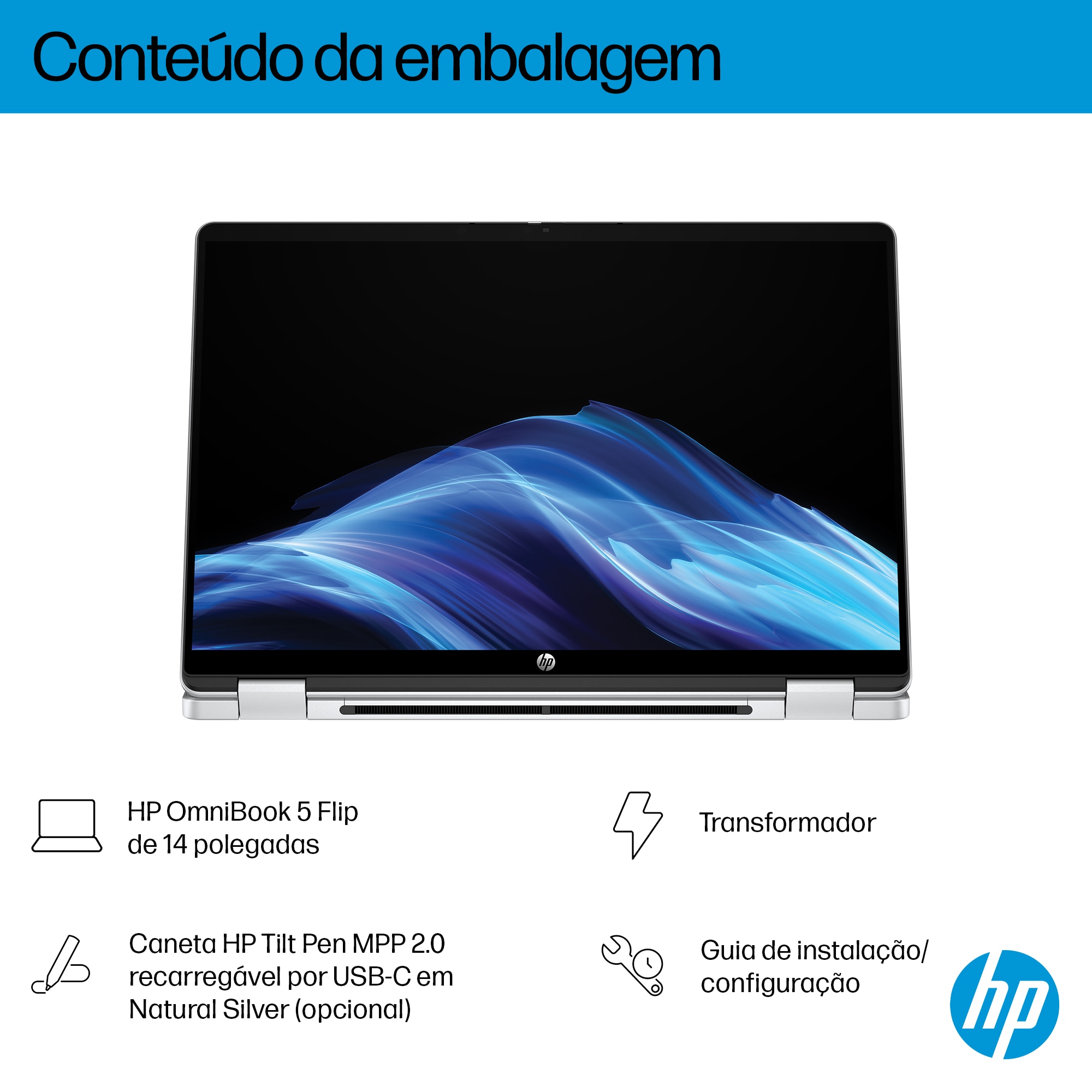 Computador Portátil HP 2 em 1 Omnibook 5 FLIP 14-fp0034np, Core 5-120U (10C), 16GB RAM + 1TB Silver-6