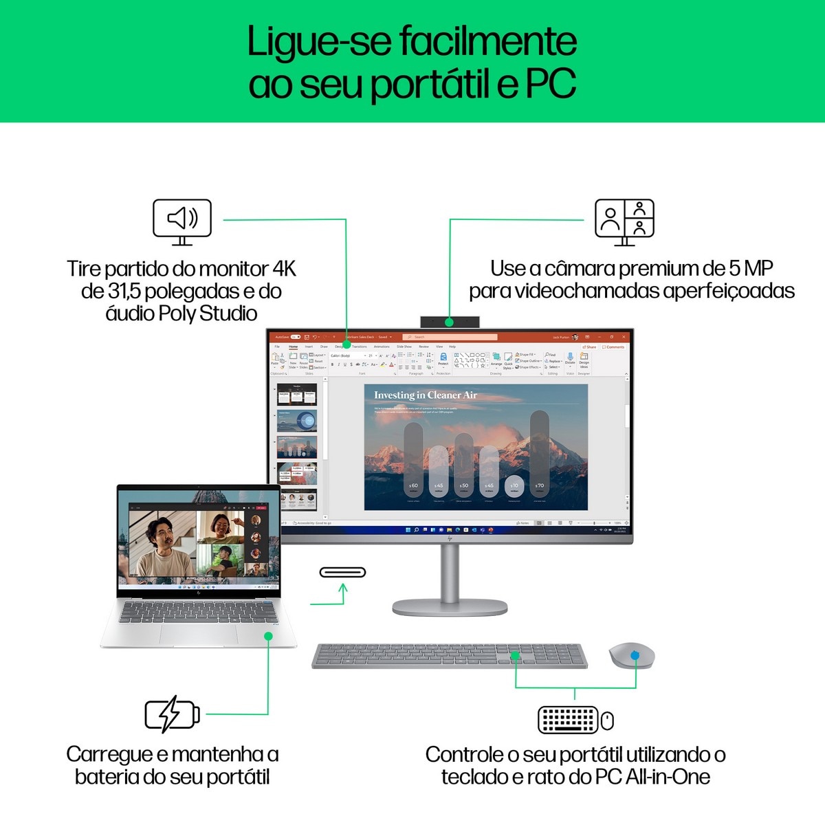Computador All-in-One HP OmniStudio X 32-c0000np (AV6B2EA) Intel® Core™ Ultra 7 155H, Windows 11 Home, 1TB SSD, 32 GB DDR5 - Prata Meteoro Prata-8