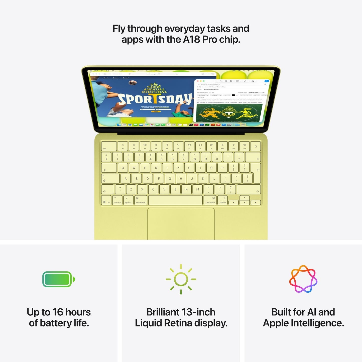 Apple MacBook Neo (2026), A18 Pro, 8GB, 256GB SSD, 13", Magic Keyboard, macOS Amarelo-10