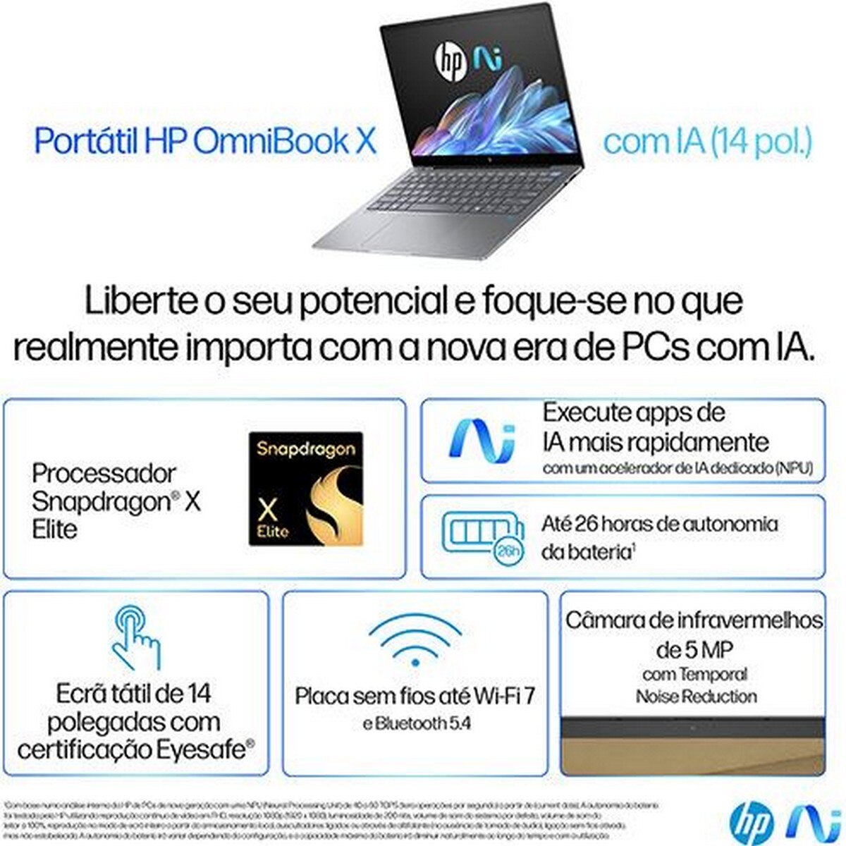 Computador Portátil HP 14" OmniBook X 14-fe0002np, Snapdragon X Elite X1E-78-100, RAM 32GB, 1TB SSD, Windows 11 Home 2